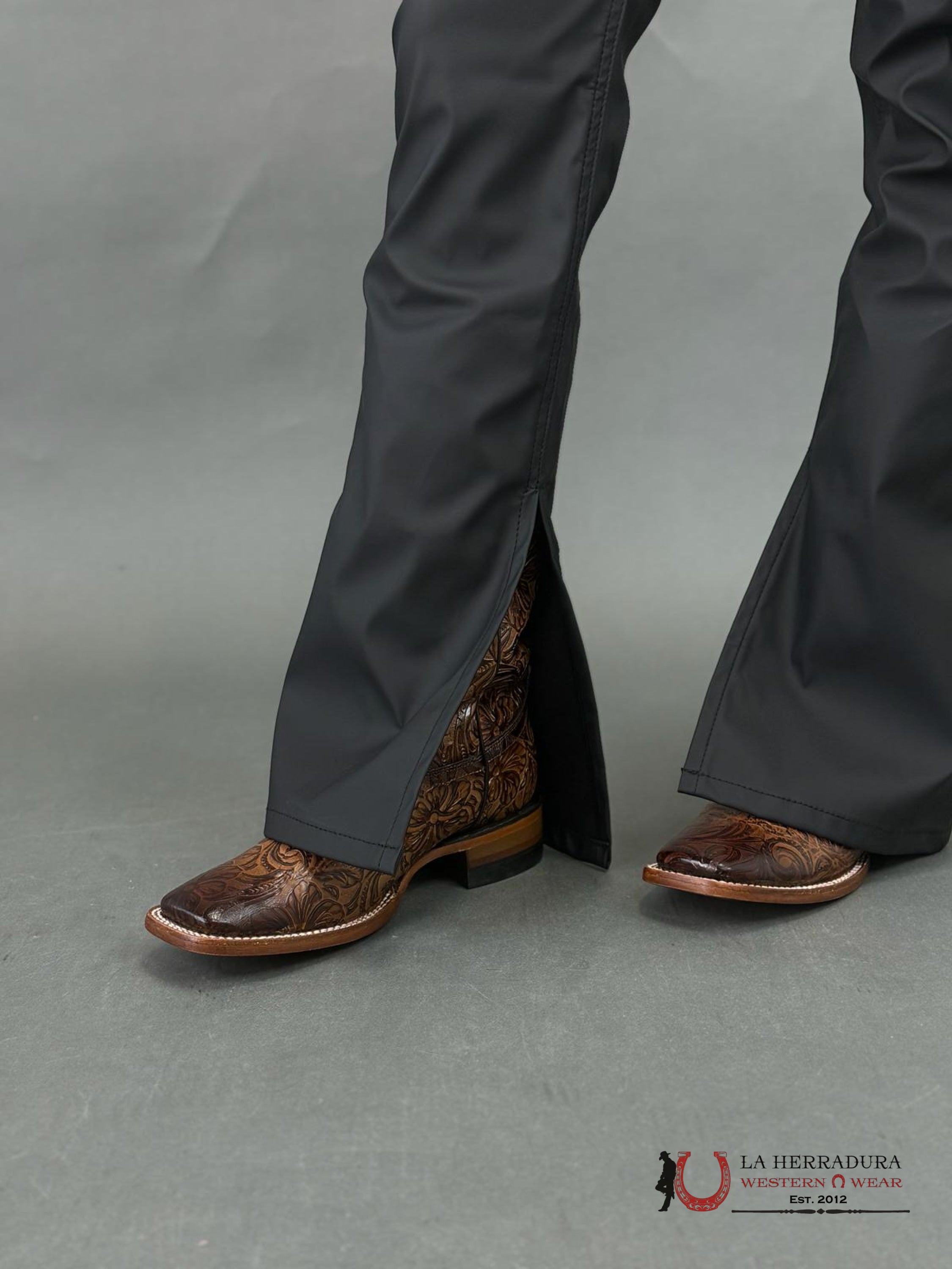 Rock&Roll Black Pleather High Rise Boot Cut Slit -2385 Jeans Women