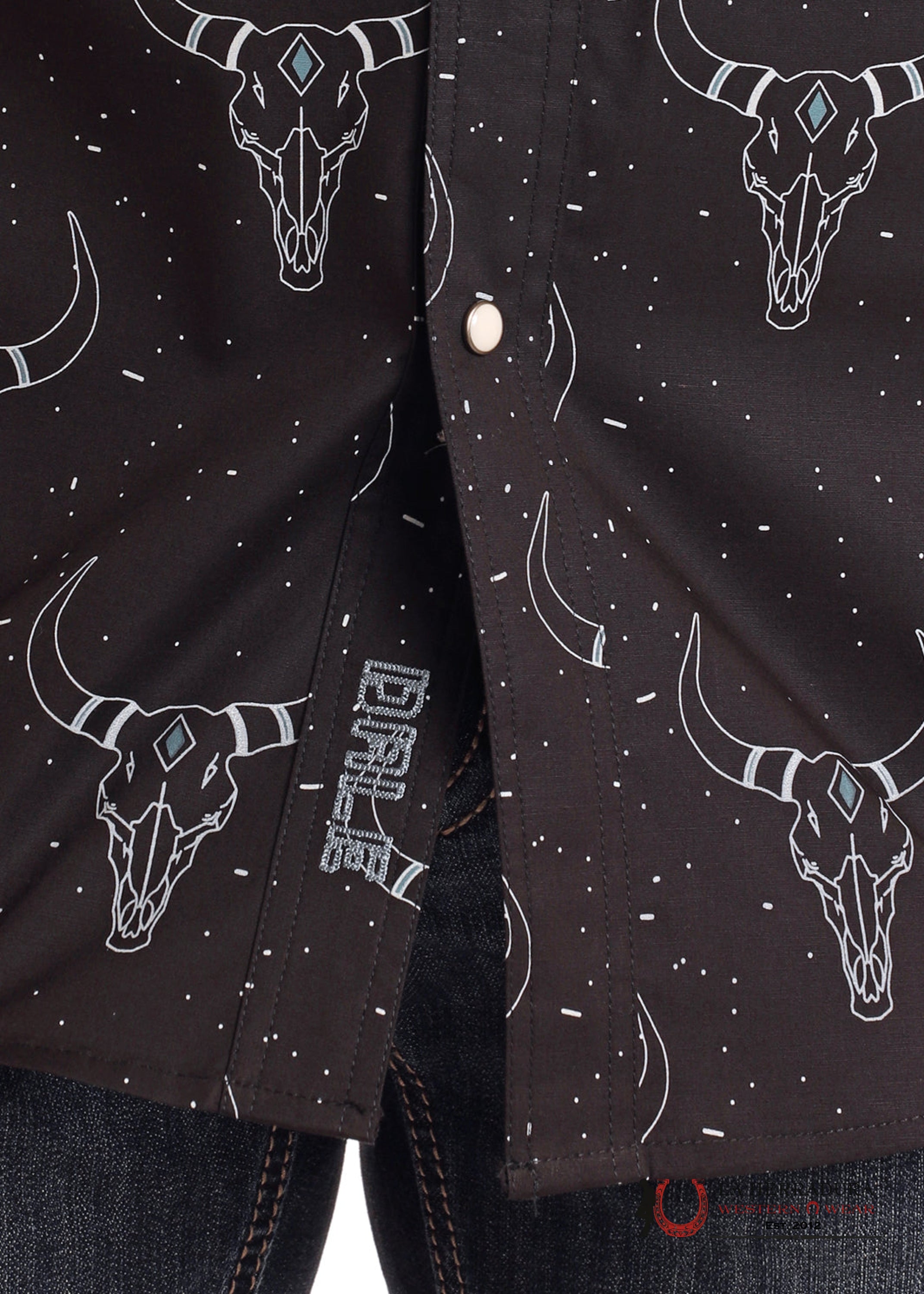 Rock&Roll Black Short Sleeve With Dale Longhorn Print Shirt Men - 5838 ROPA HOMBRES