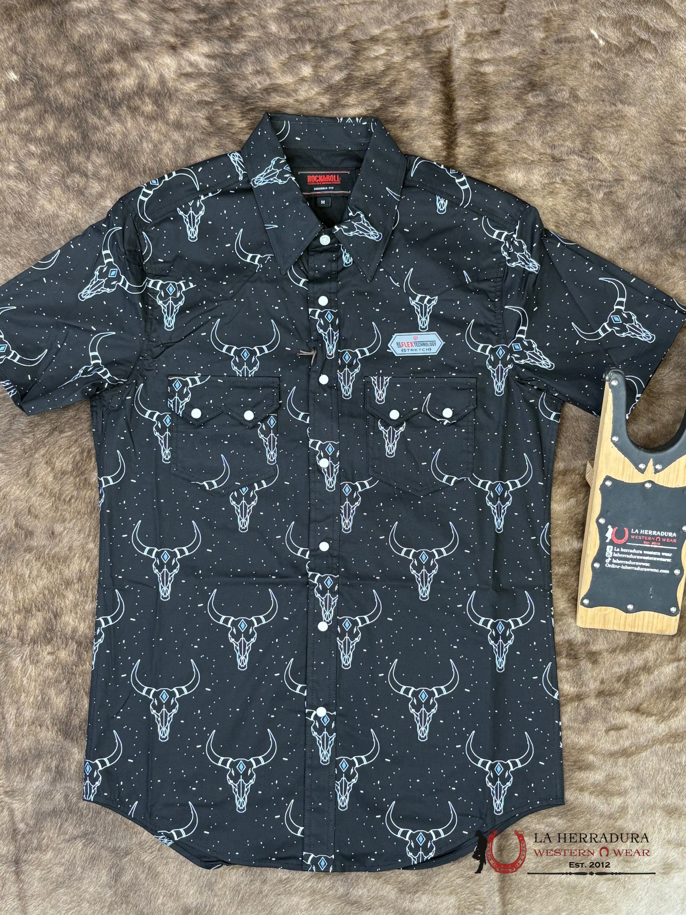 Rock&Roll Black Short Sleeve With Dale Longhorn Print Shirt Men - 5838 ROPA HOMBRES