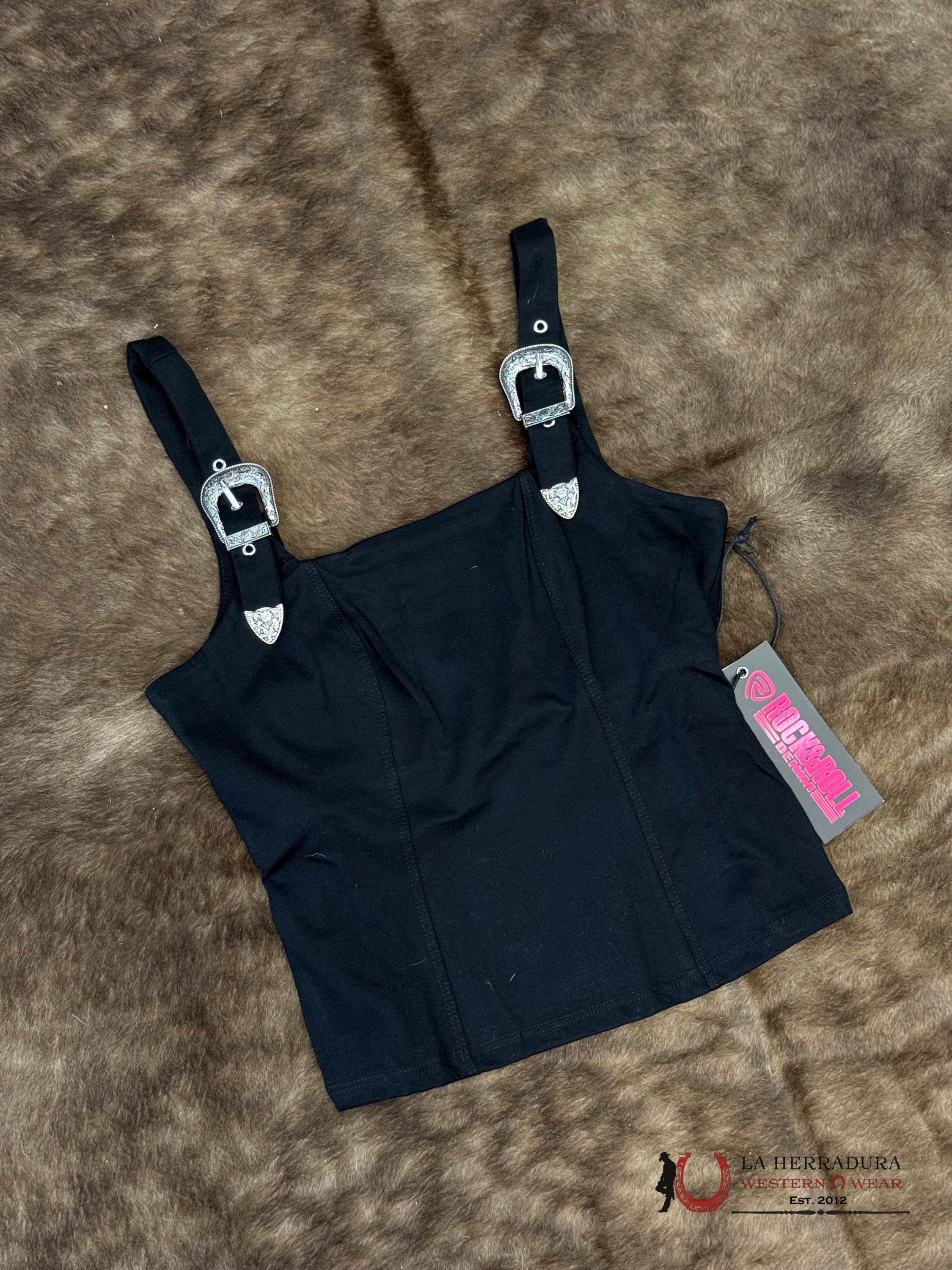 Rock&Roll Black Square Neck Crop Top Shirt - 3905 ROPA MUJERES