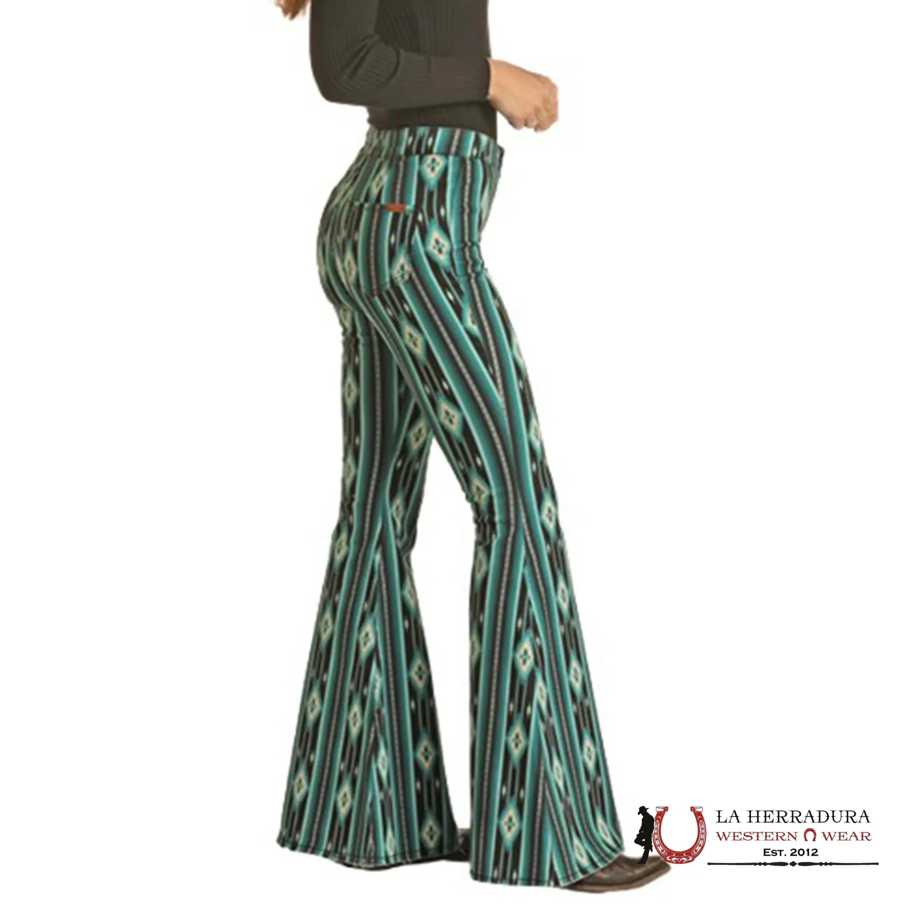 ROCK&ROLL BLACK TEAL SERAPE BELL BOTTOM BW7PD02232 ROCK&ROLL JEANS WOMEN