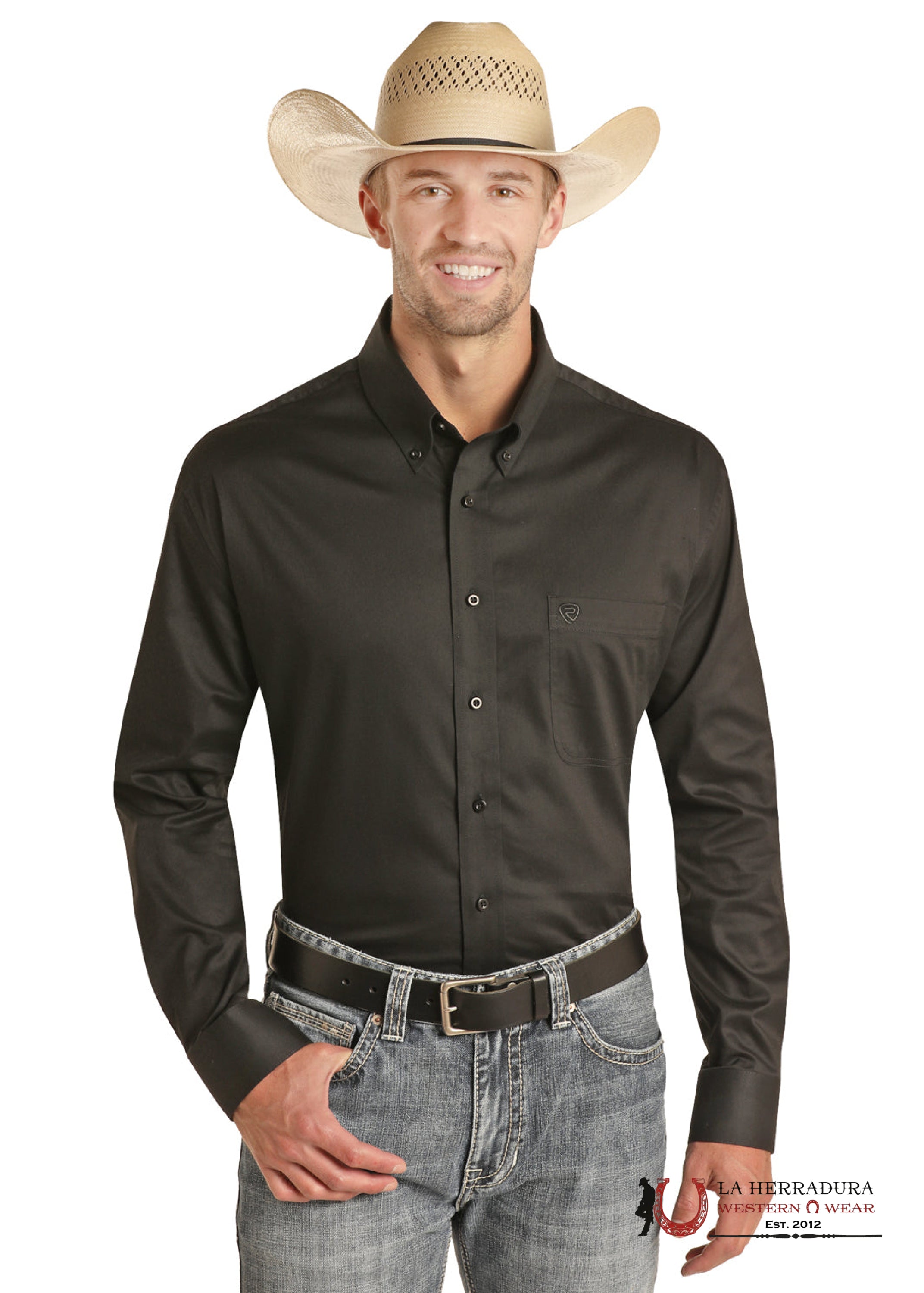 Rock&Roll BLACK Teal Solid Long Sleeve Shirt - RRMSODRZ5U ROPA HOMBRES