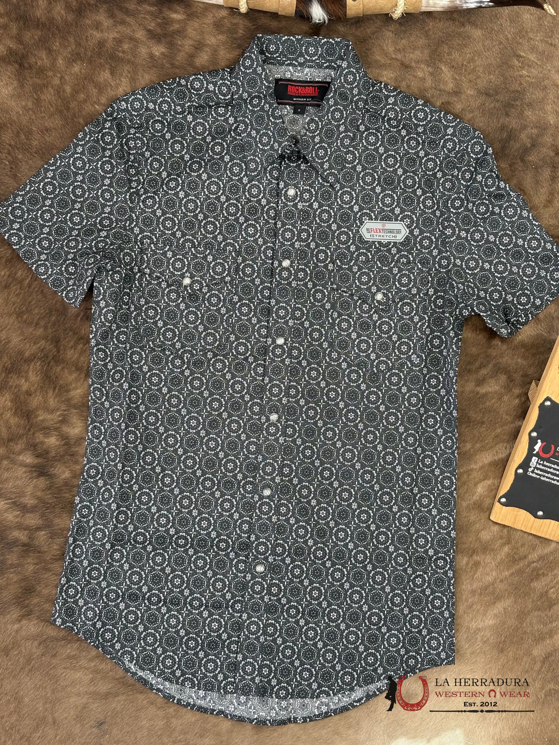 ROCK&ROLL Black With Floral Print Short Sleeve Shirt - 6471 ROPA HOMBRES