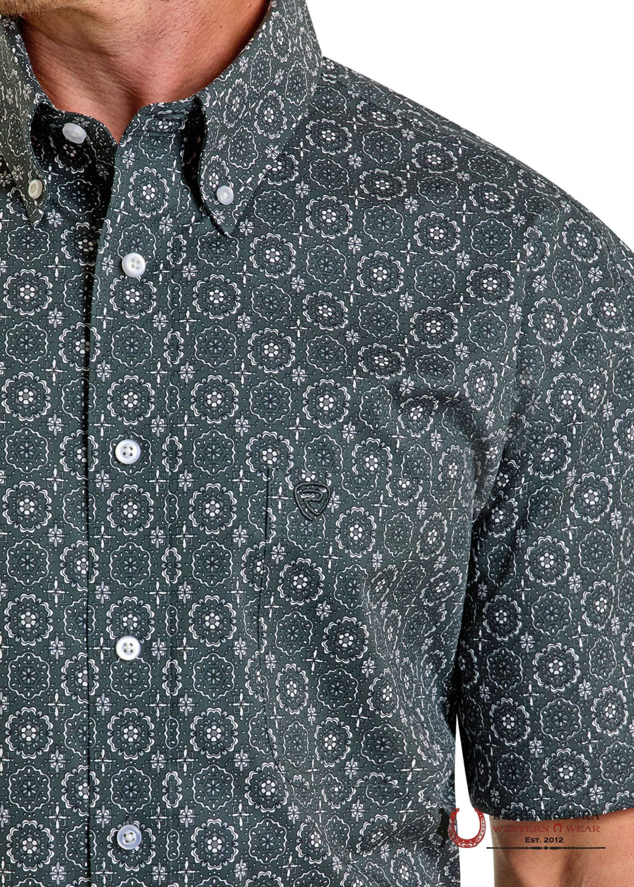 ROCK&ROLL Black With Floral Print Short Sleeve Shirt - 6471 ROPA HOMBRES