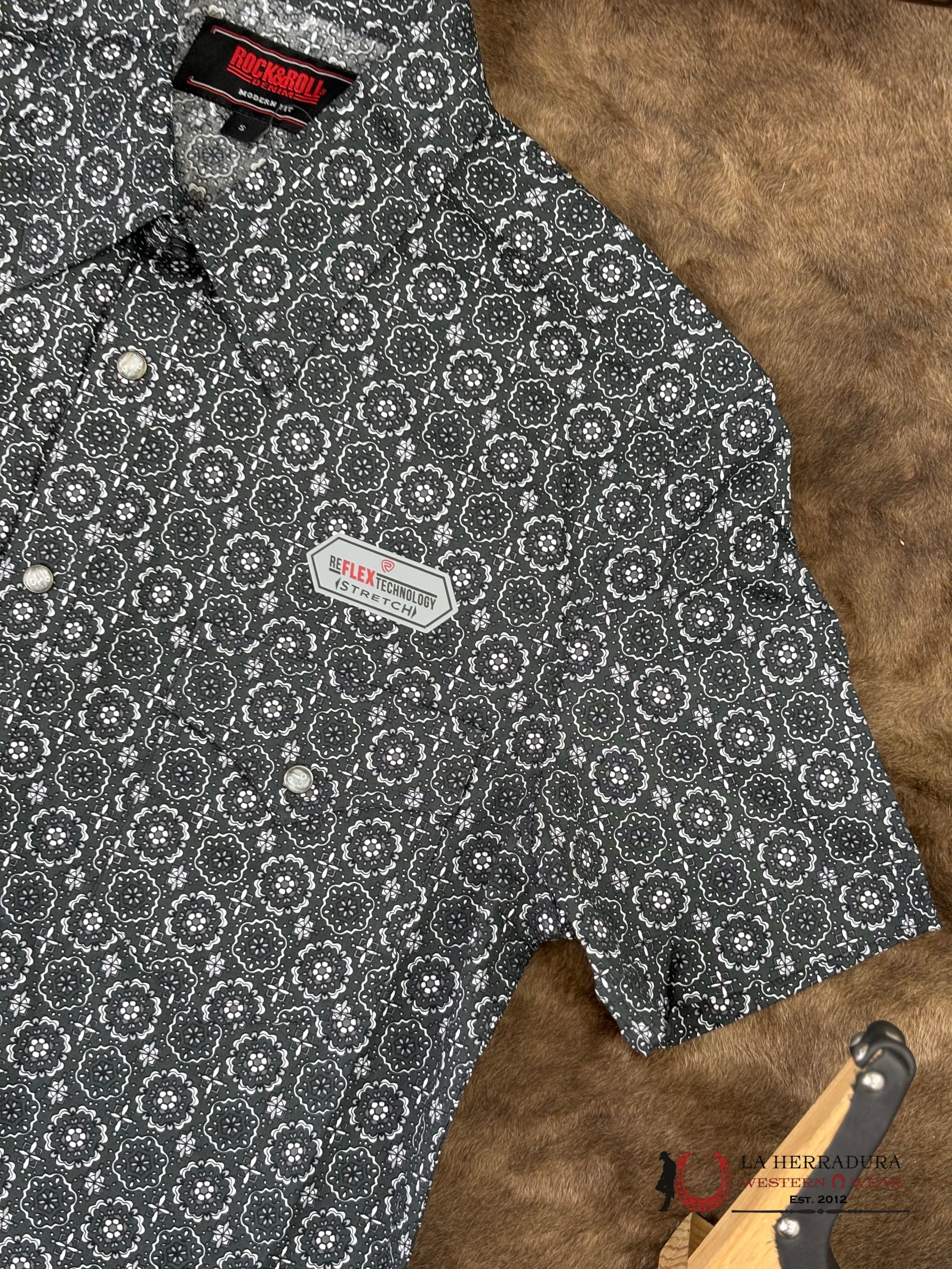 ROCK&ROLL Black With Floral Print Short Sleeve Shirt - 6471 ROPA HOMBRES