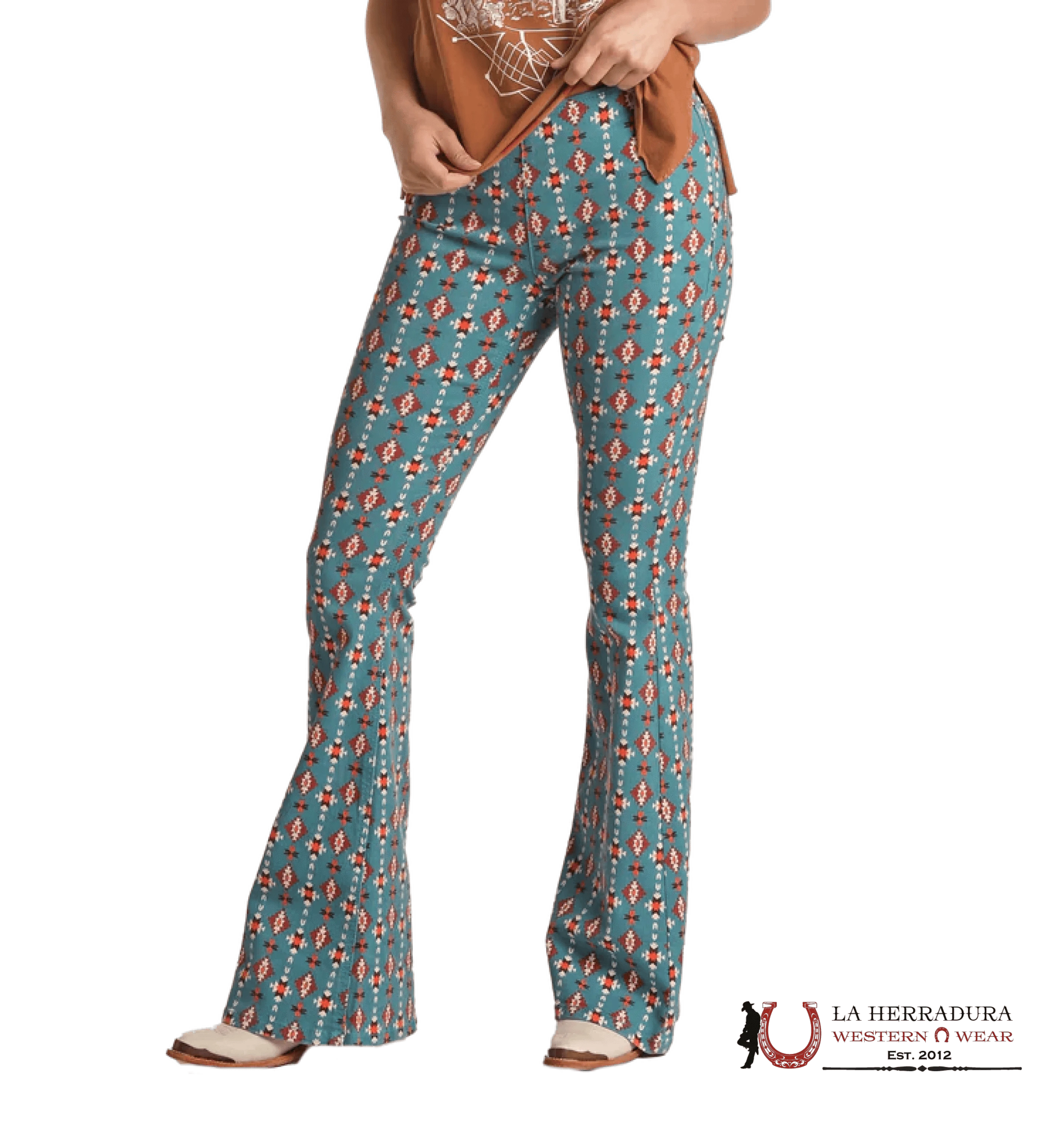 ROCK&ROLL BLUE AZTEC PULL ON FLARE - 4011 ROCK&ROLL JEANS WOMEN