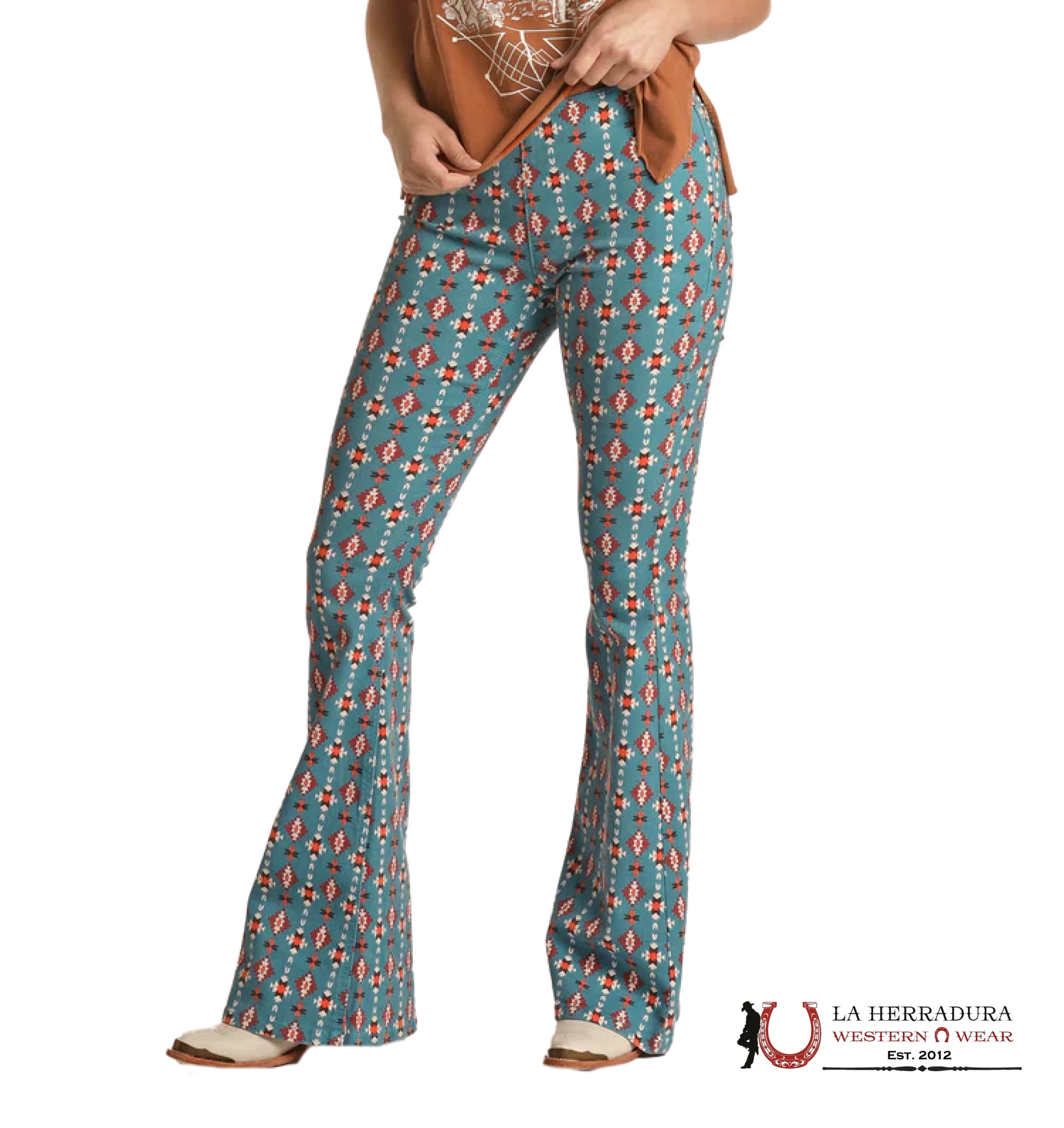 ROCK&ROLL BLUE AZTEC PULL ON FLARE - 4011 ROCK&ROLL JEANS WOMEN