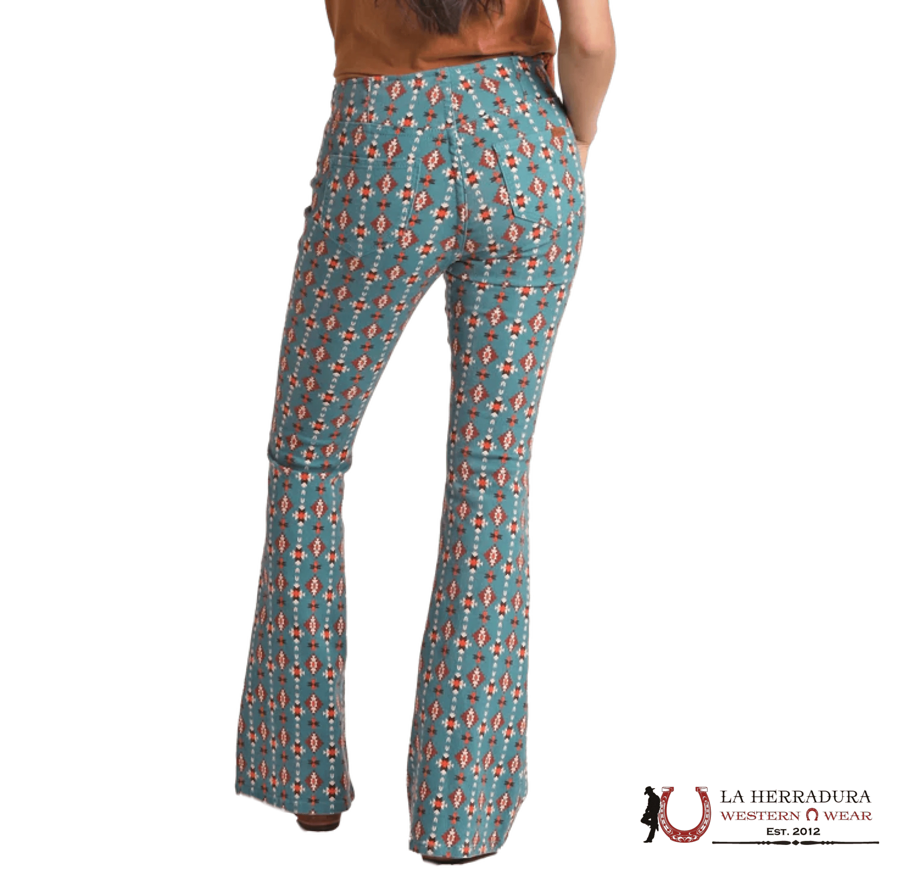 ROCK&ROLL BLUE AZTEC PULL ON FLARE - 4011 ROCK&ROLL JEANS WOMEN