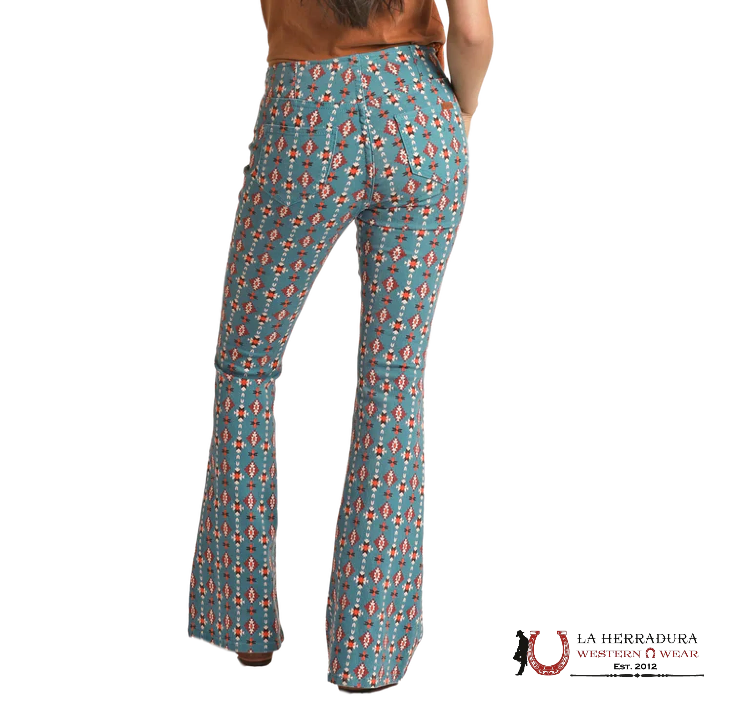 ROCK&ROLL BLUE AZTEC PULL ON FLARE - 4011 ROCK&ROLL JEANS WOMEN