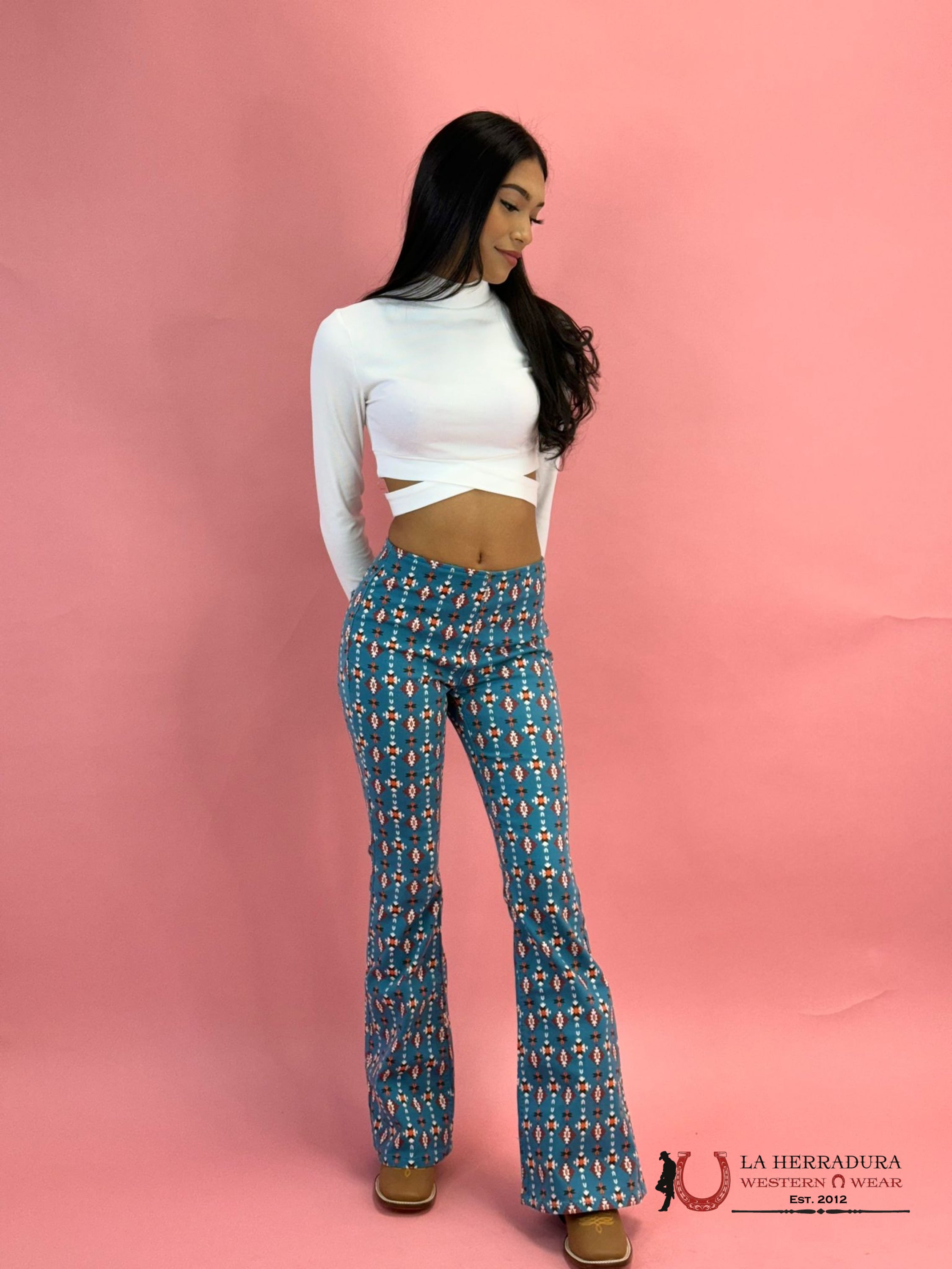 Rock&Roll Blue Aztec Pull On Flare - 4011 Jeans Women