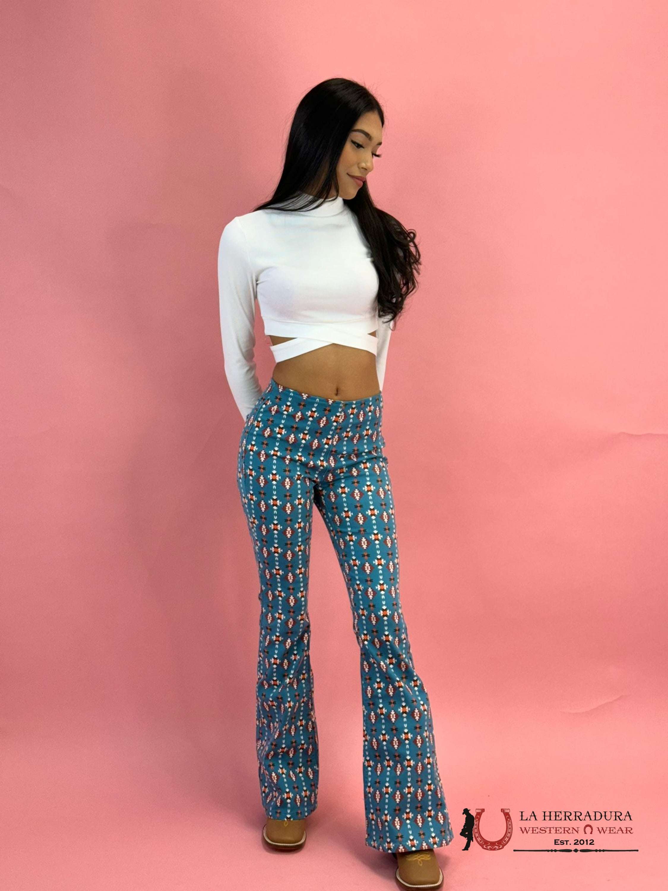 Rock&Roll Blue Aztec Pull On Flare - 4011 Jeans Women