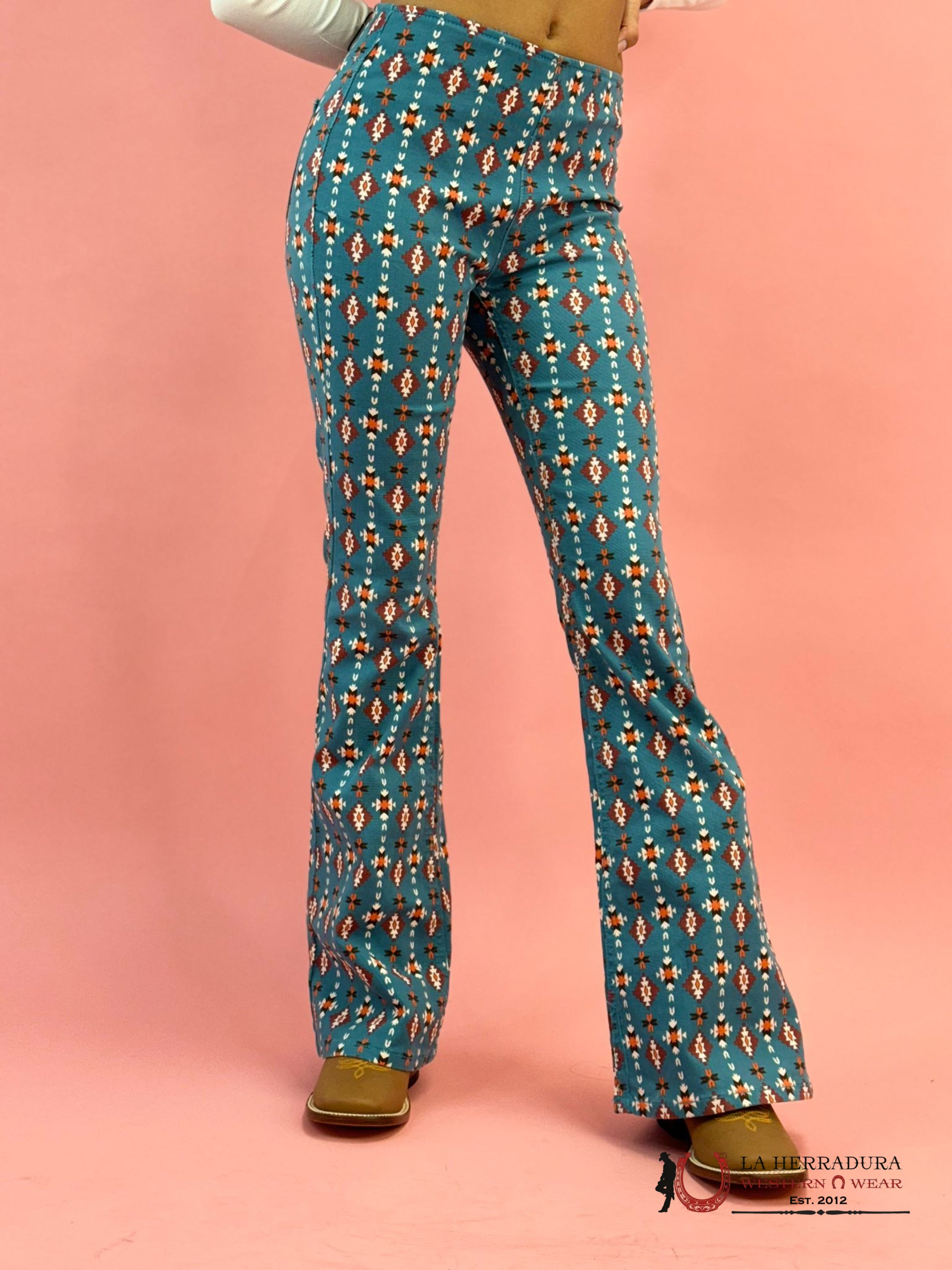 Rock&Roll Blue Aztec Pull On Flare - 4011 Jeans Women