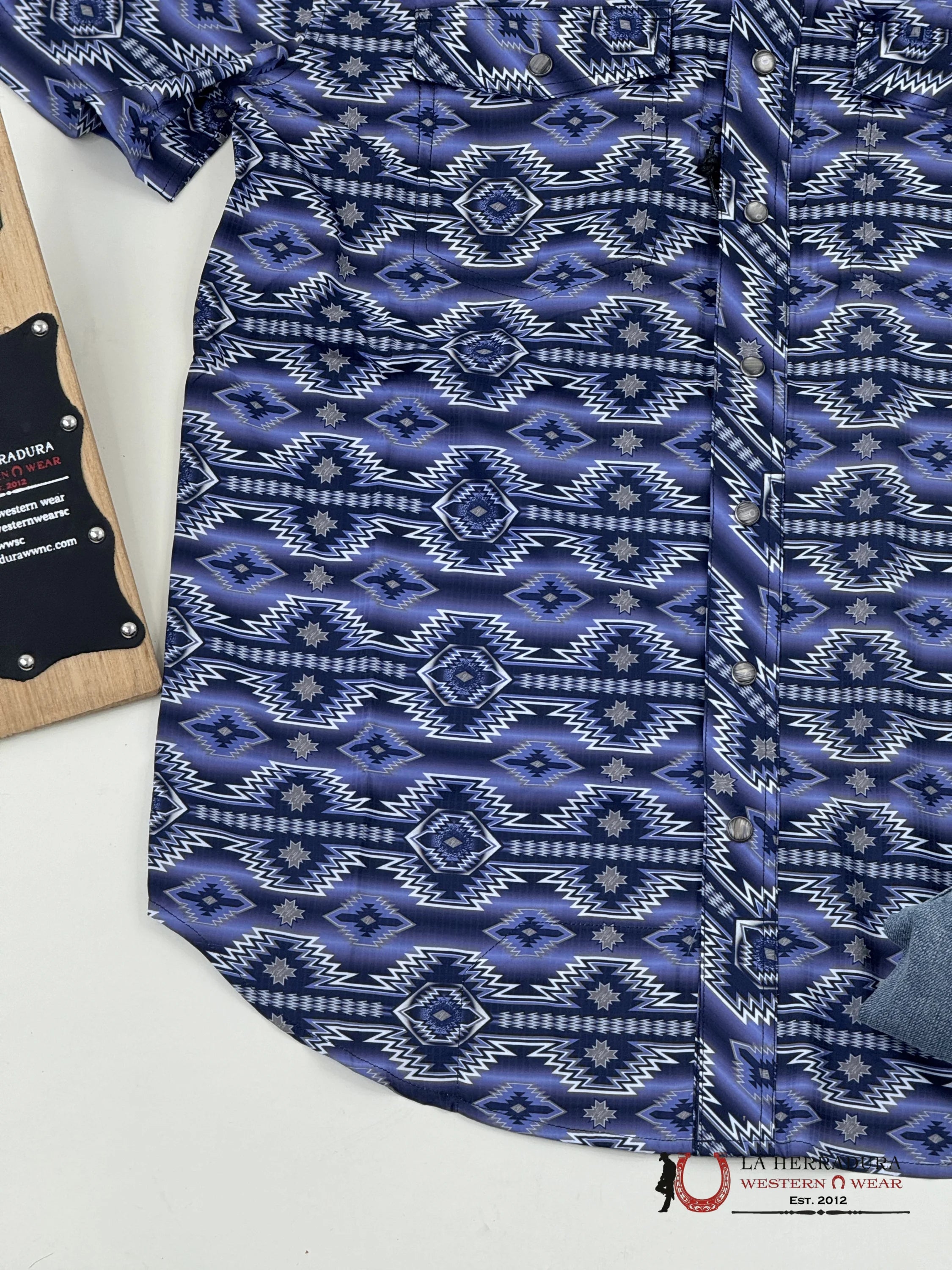 Rock&Roll Blue Aztec Snap Short Sleeve 4802 Ropa Hombres