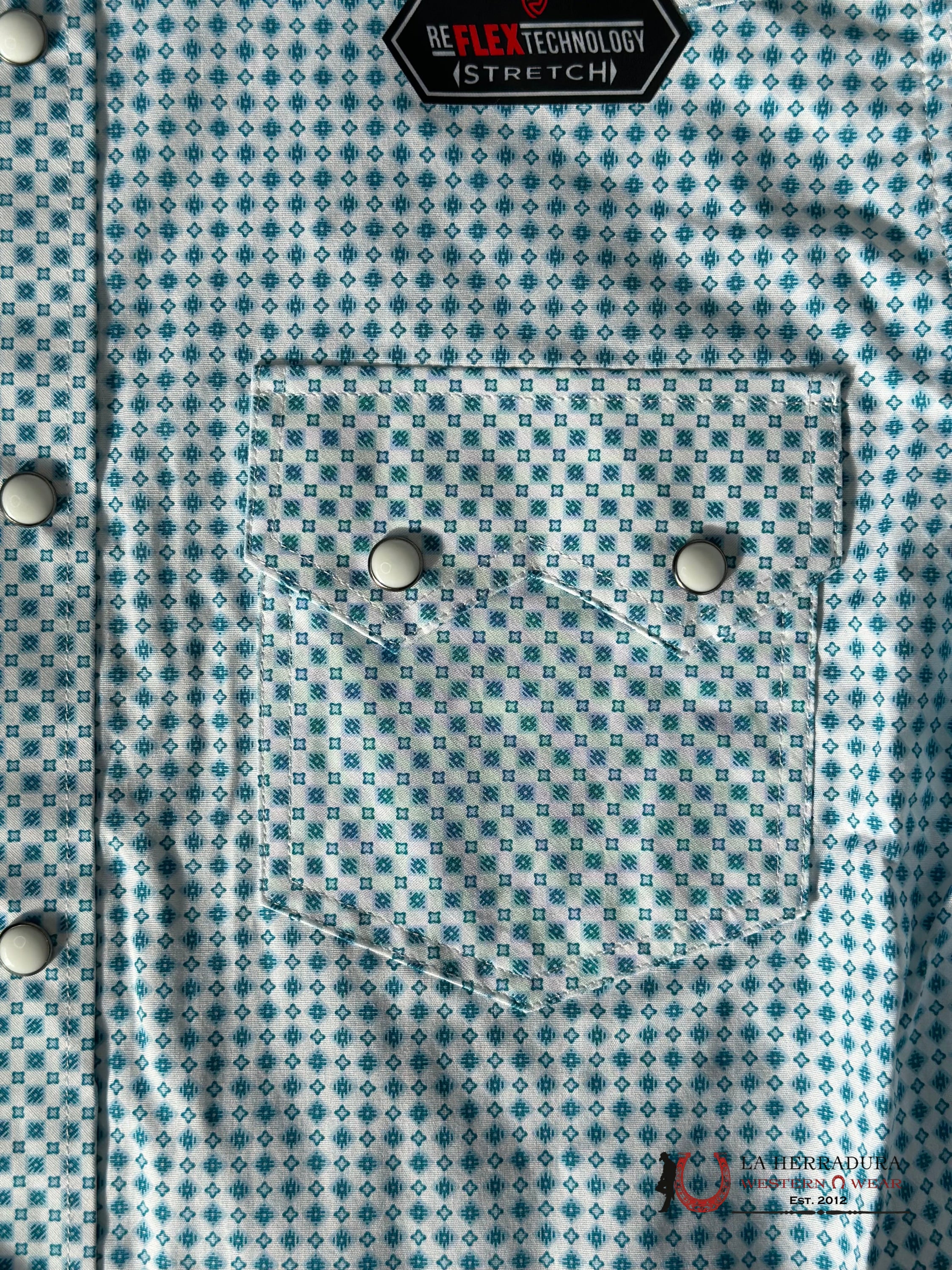 Rock&Roll Blue Turquoise Diamond Snap Short Sleeve Shirt Ropa Hombres