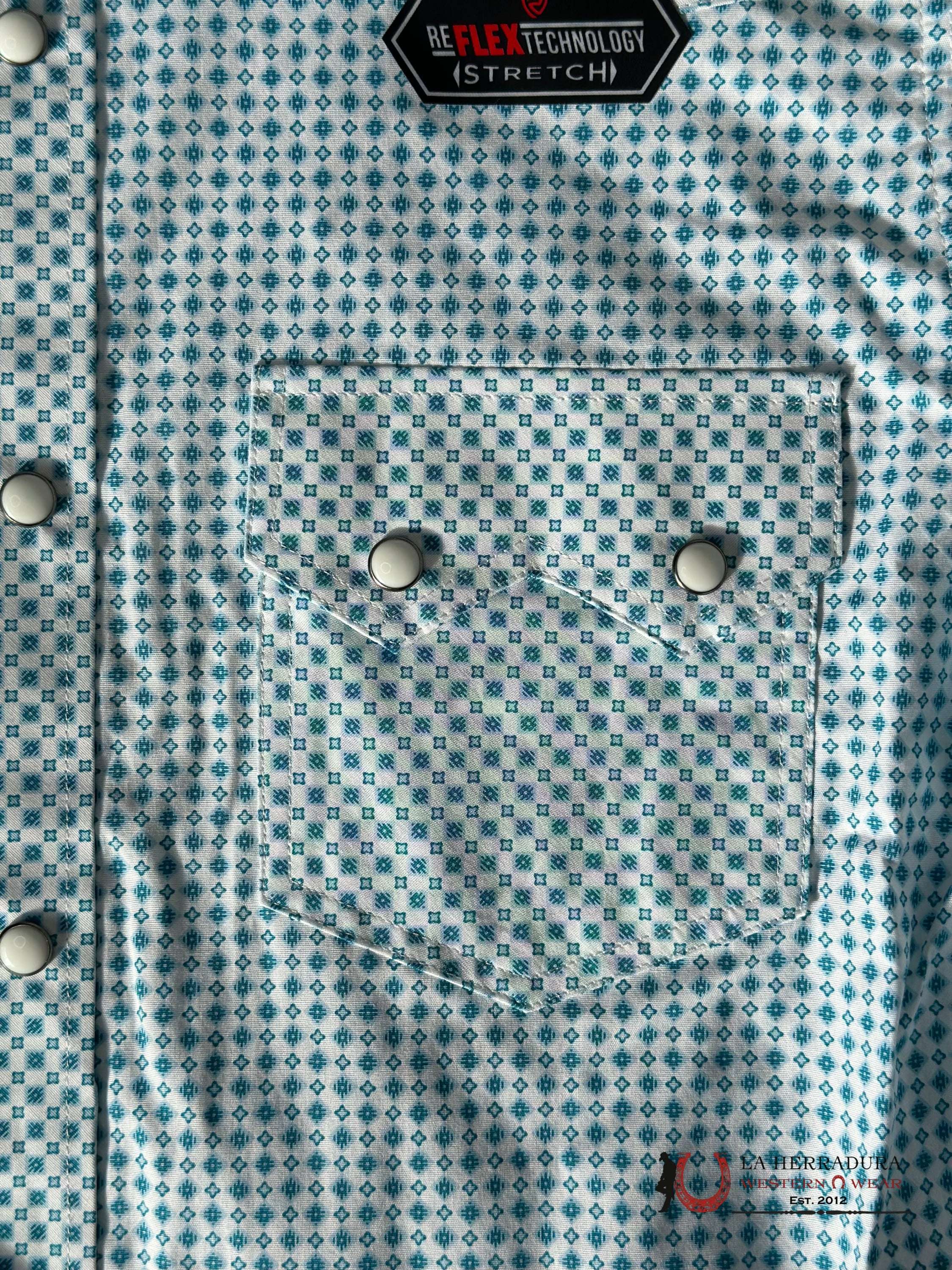 Rock&Roll Blue Turquoise Diamond Snap Short Sleeve Shirt Ropa Hombres
