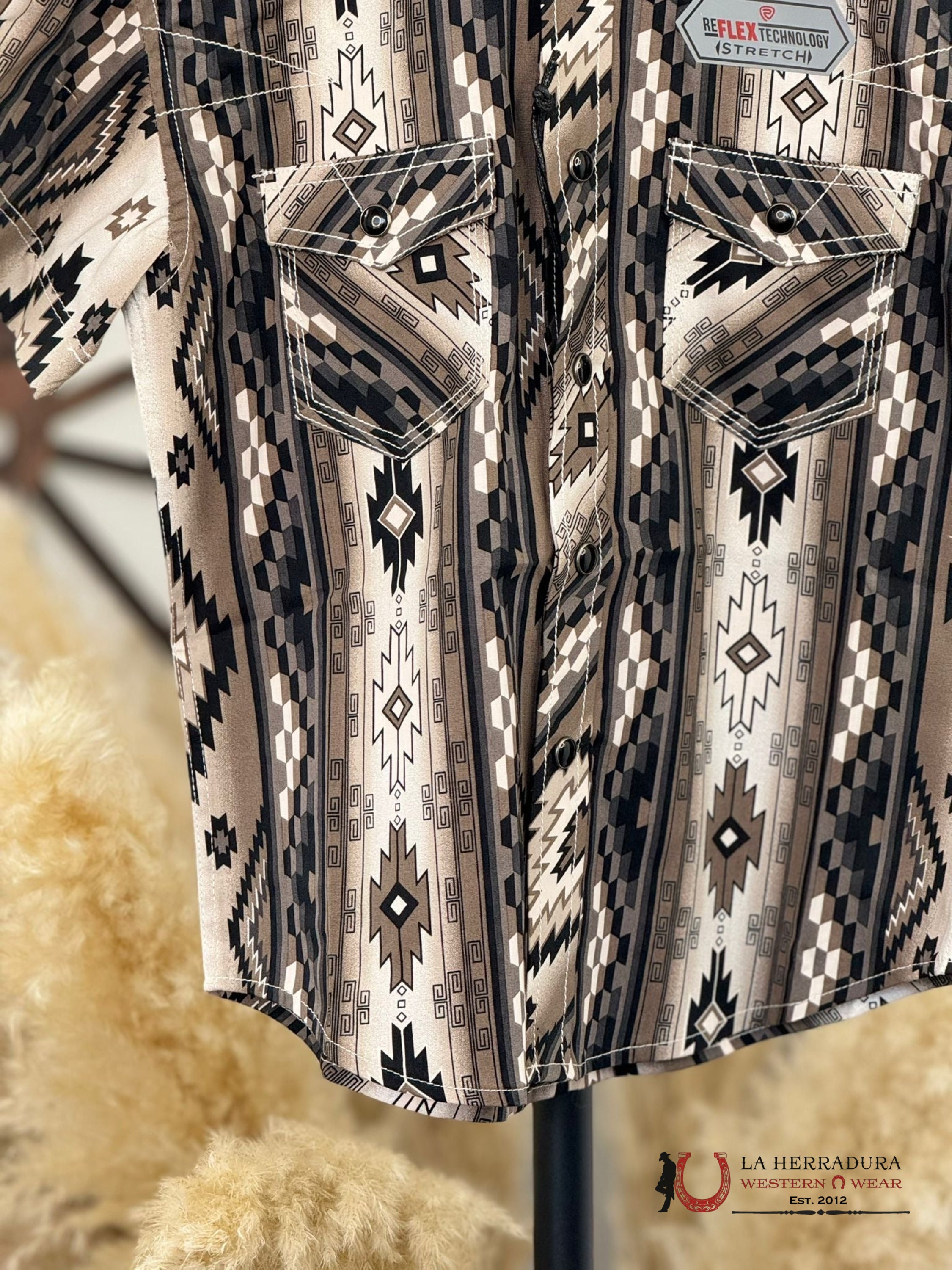 Rock&Roll Boys Black Aztec Snap Short Sleeve Shirt 3939 Niños