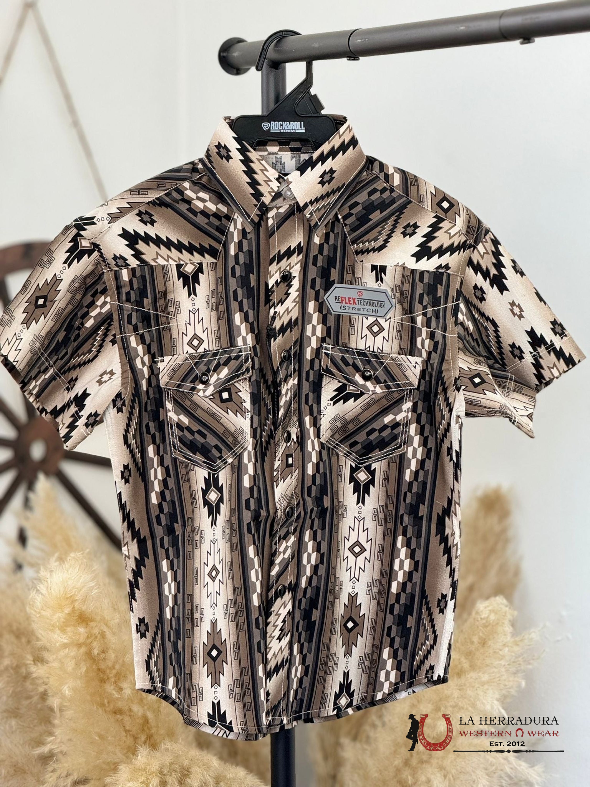 Rock&Roll Boys Black Aztec Snap Short Sleeve Shirt 3939 Niños