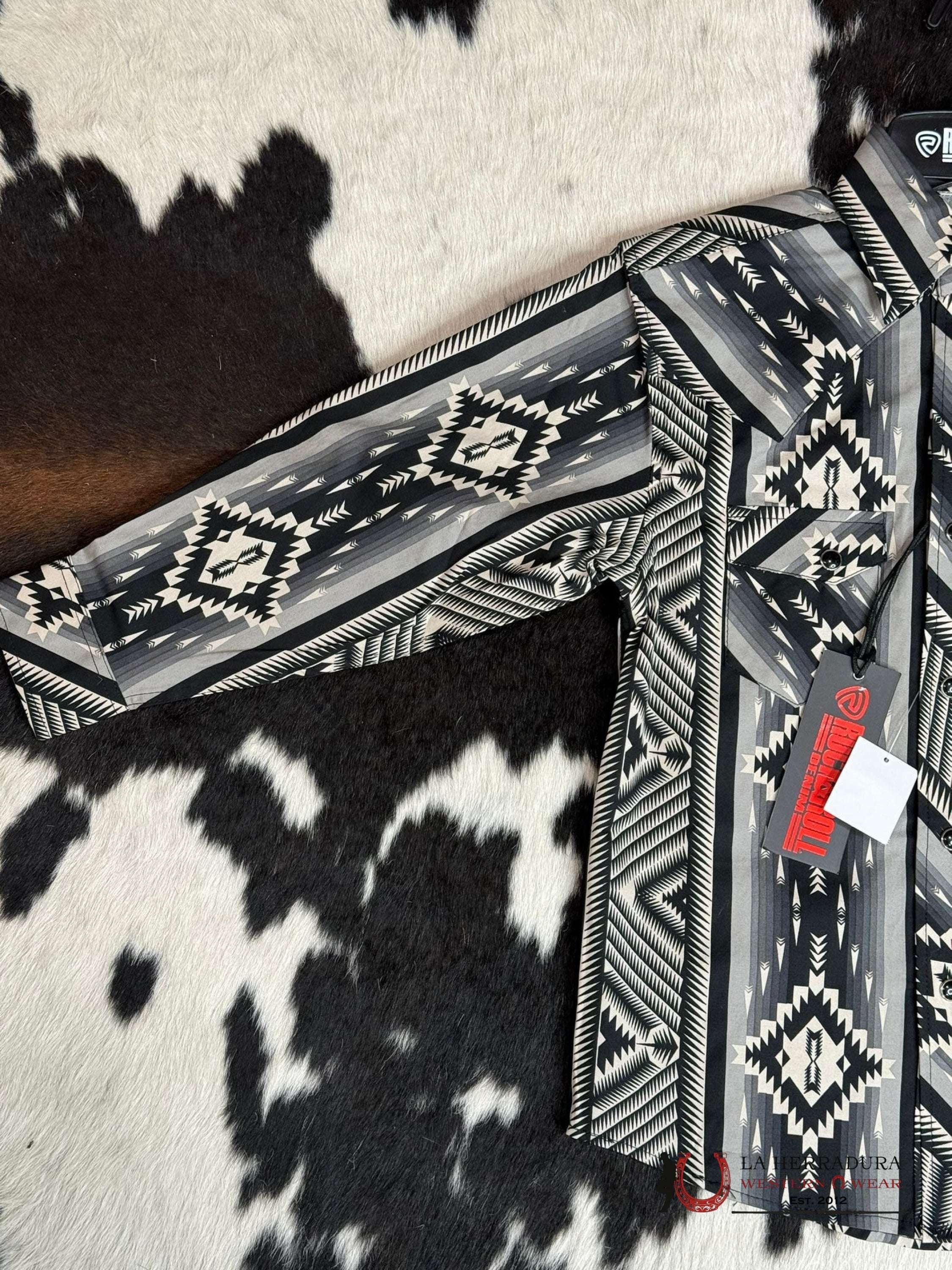 Rock&Roll Boys Black White Aztec Snap Long Sleeve Niños