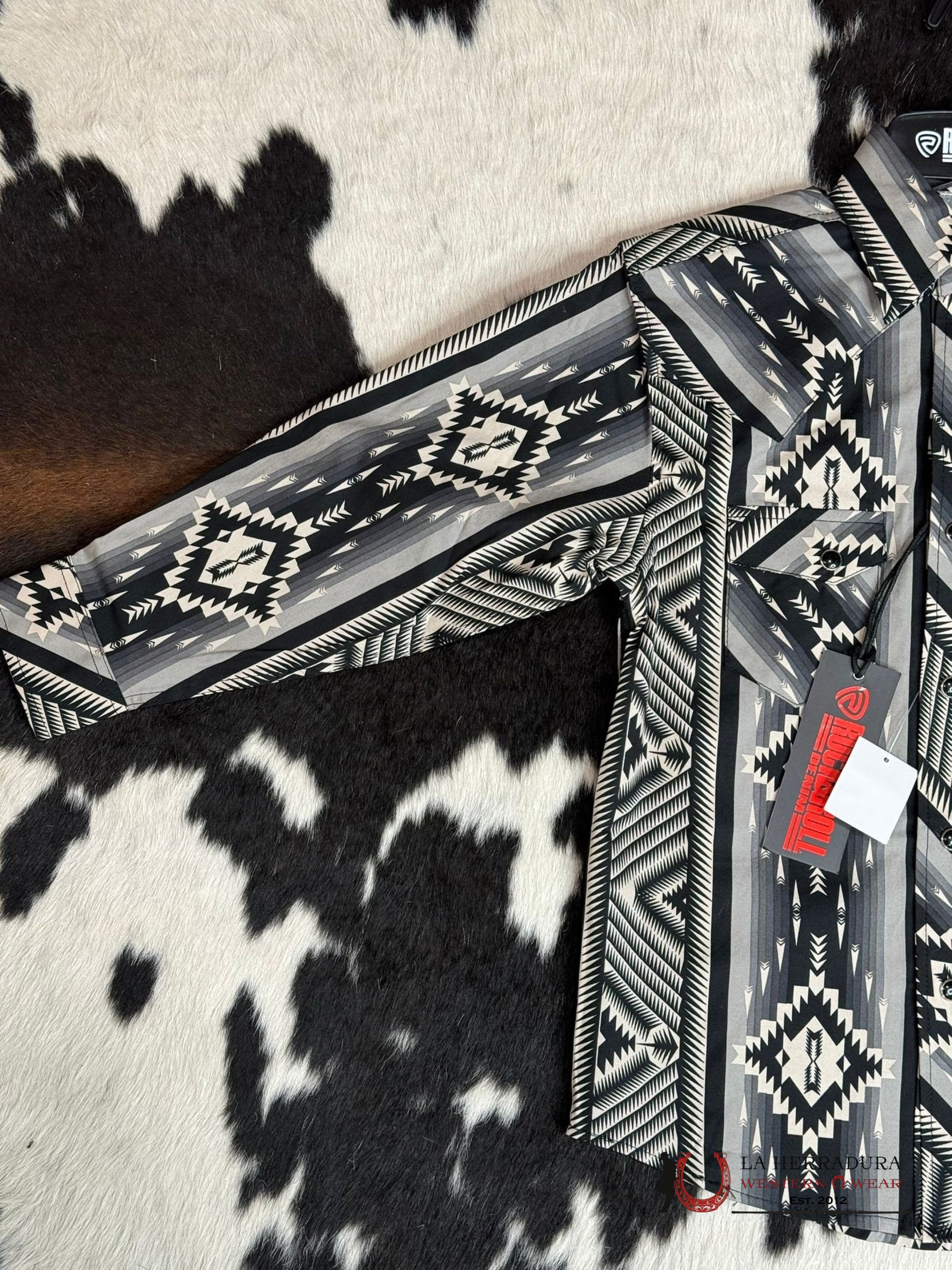 Rock&Roll Boys Black White Aztec Snap Long Sleeve Niños