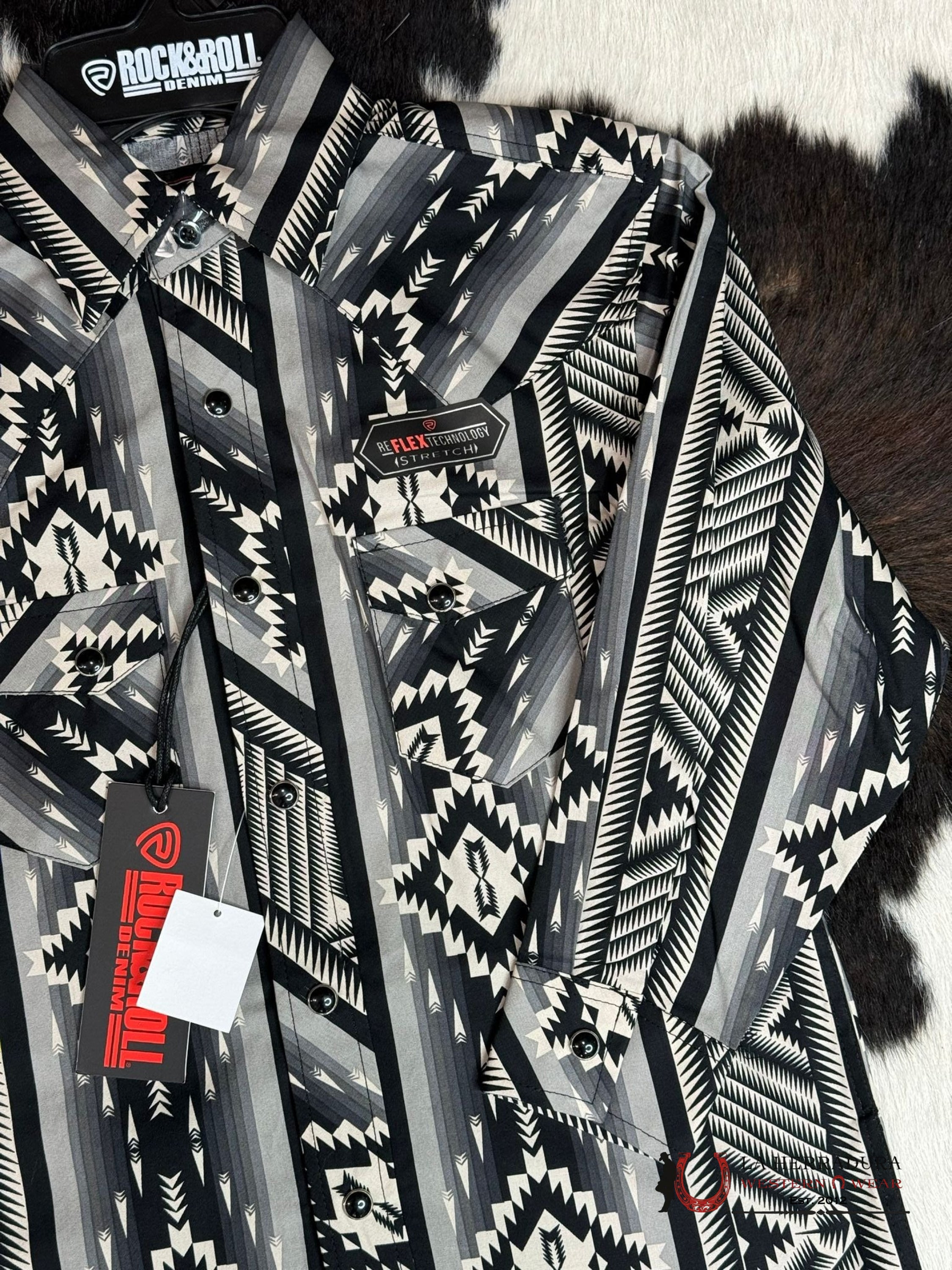 Rock&Roll Boys Black White Aztec Snap Long Sleeve Niños