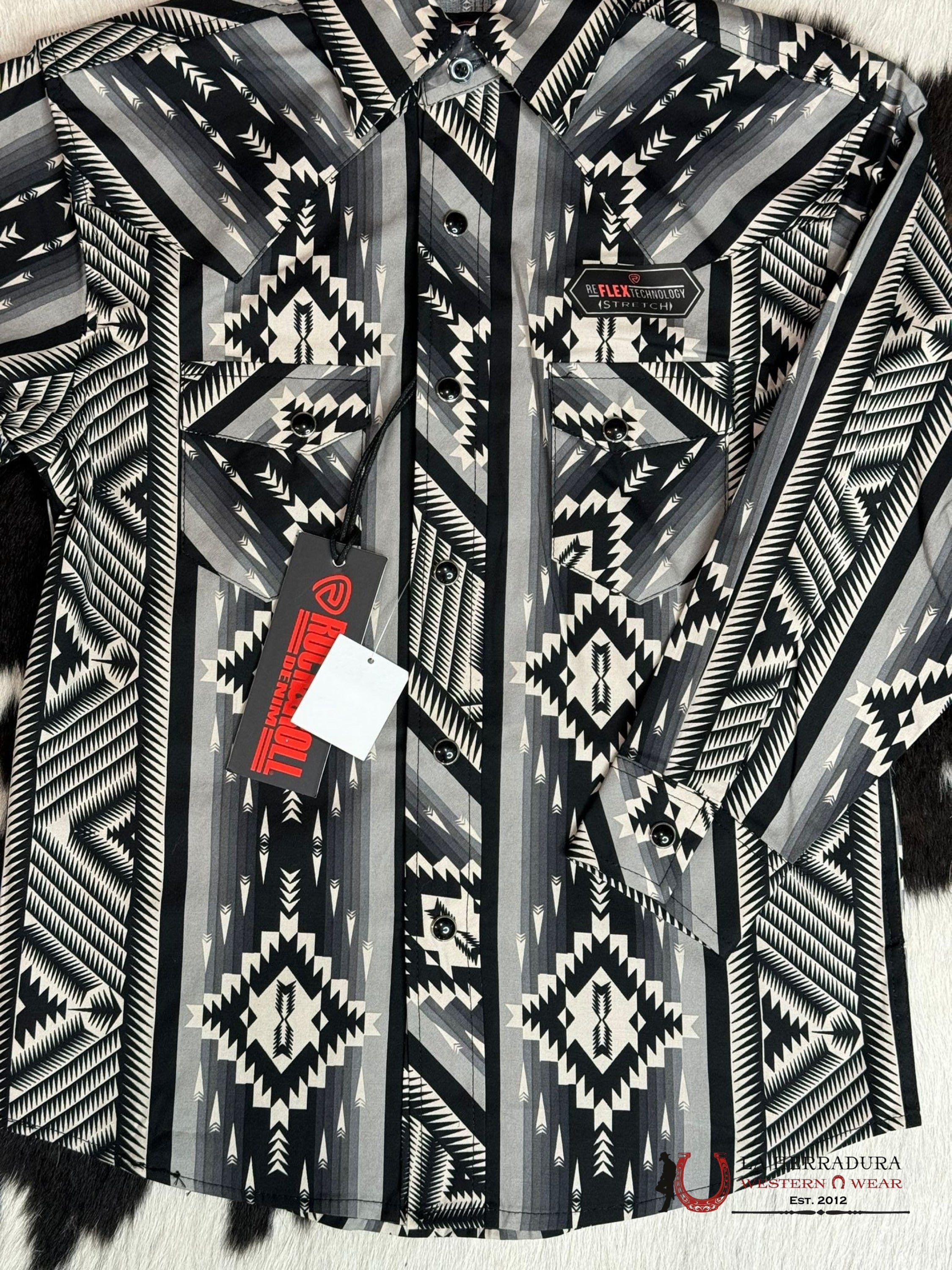 Rock&Roll Boys Black White Aztec Snap Long Sleeve Niños