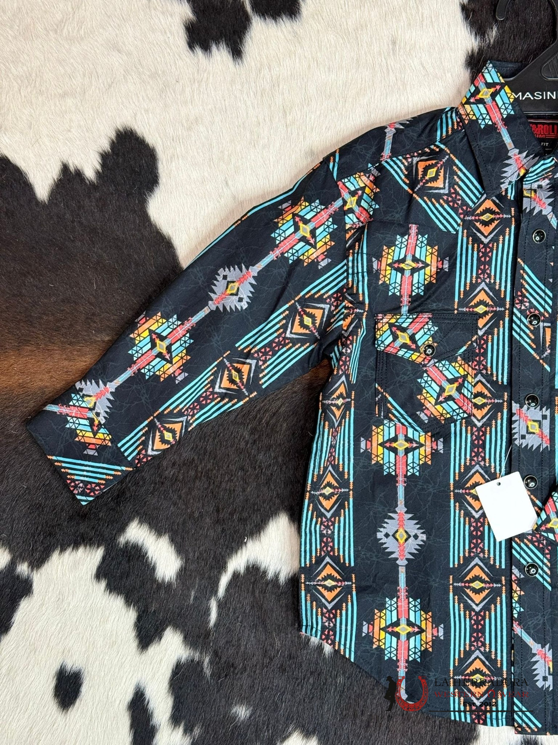 Rock&Roll Boys Bright Turquoise Rrcb Black Long Sleeve Snap Niños