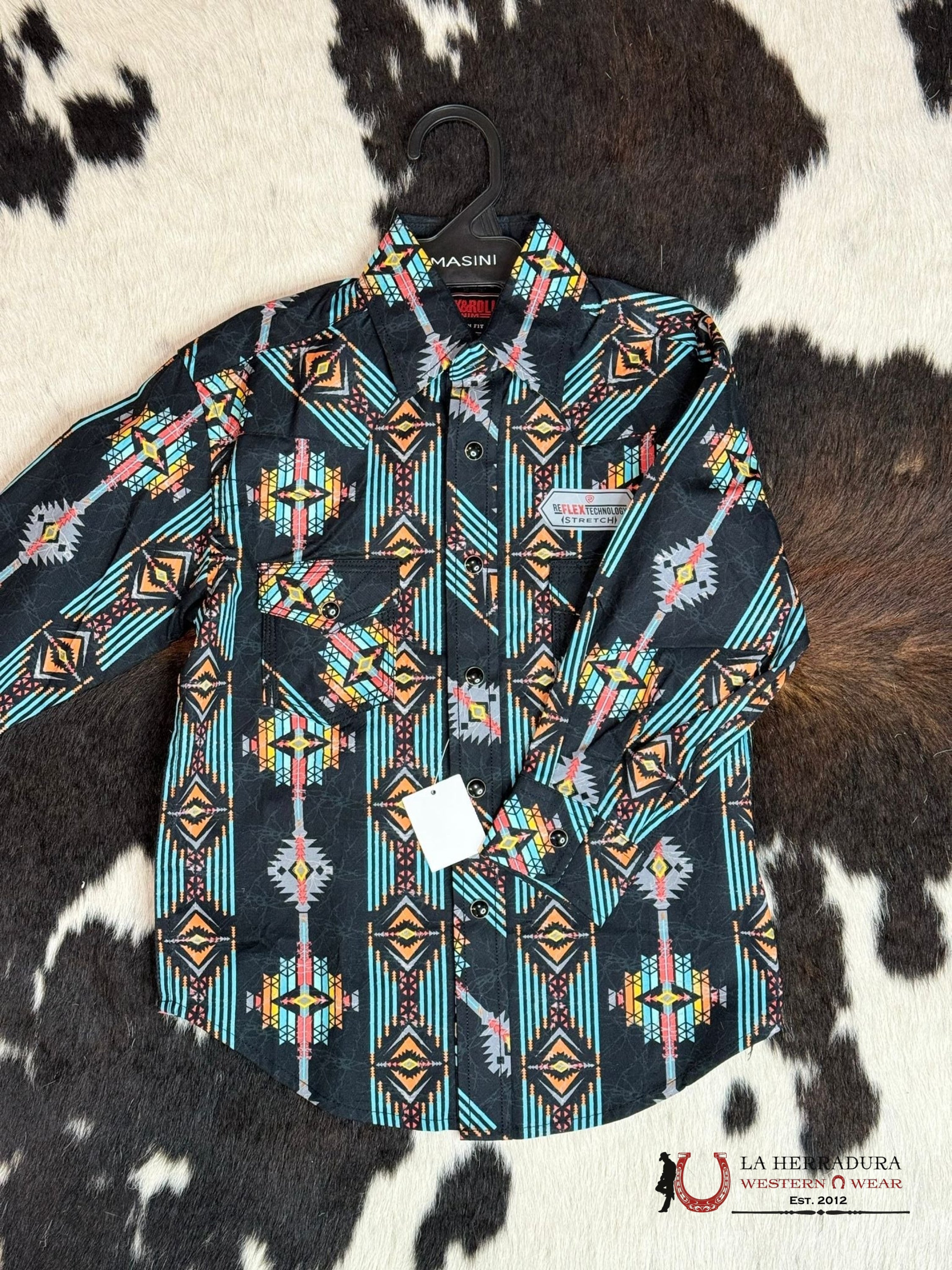 Rock&Roll Boys Bright Turquoise Rrcb Black Long Sleeve Snap Niños