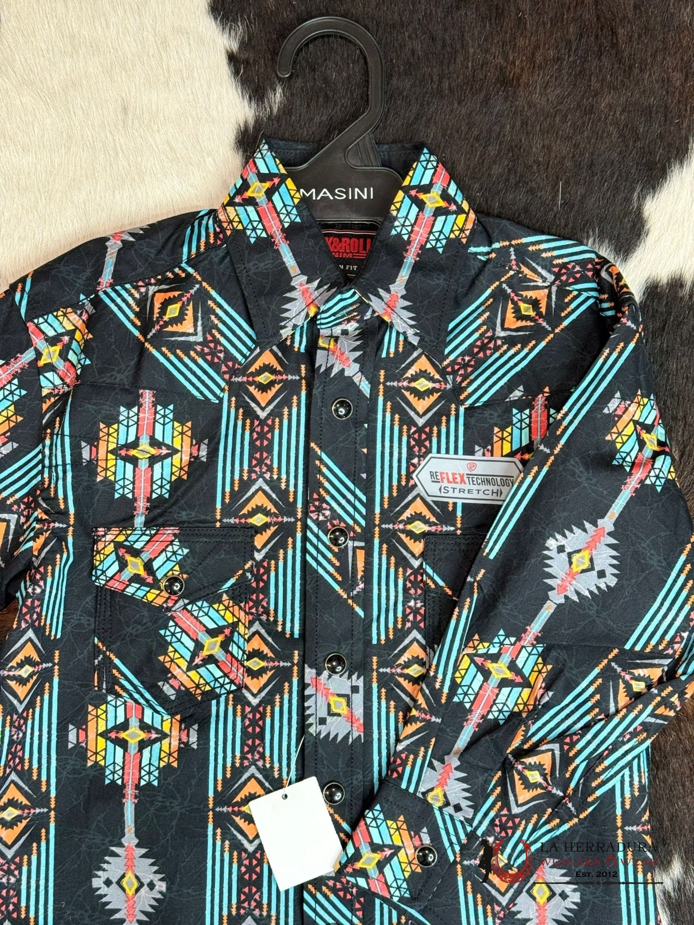 Rock&Roll Boys Bright Turquoise Rrcb Black Long Sleeve Snap Niños