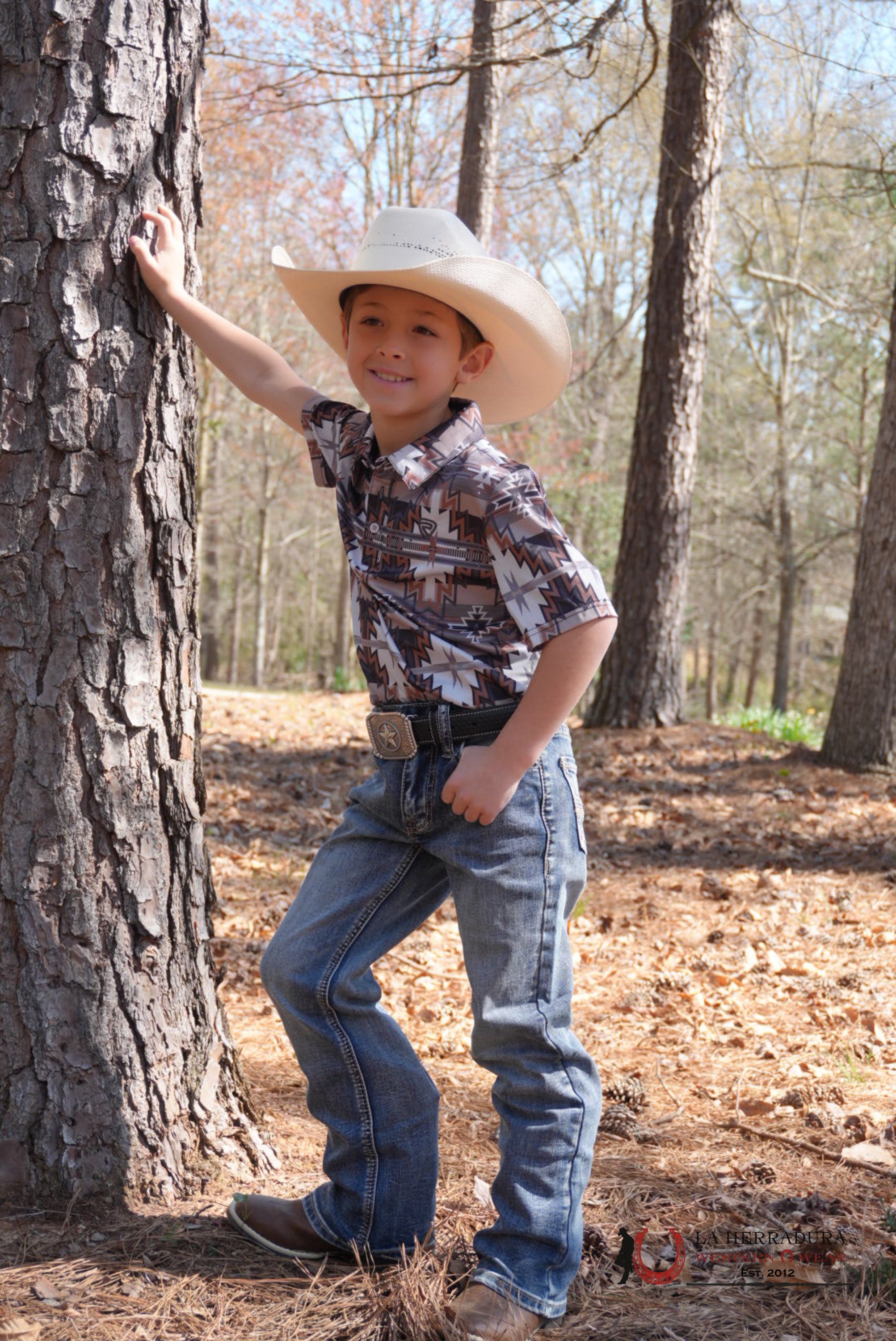 ROCK&ROLL BOYS CHARCOAL PRINTED AZTEC POLO NIÑOS