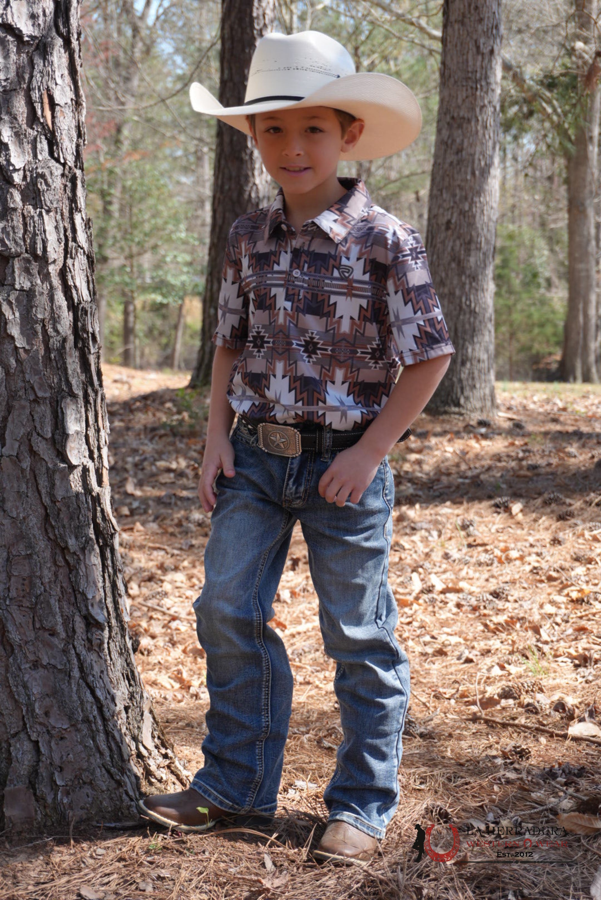 ROCK&ROLL BOYS CHARCOAL PRINTED AZTEC POLO NIÑOS