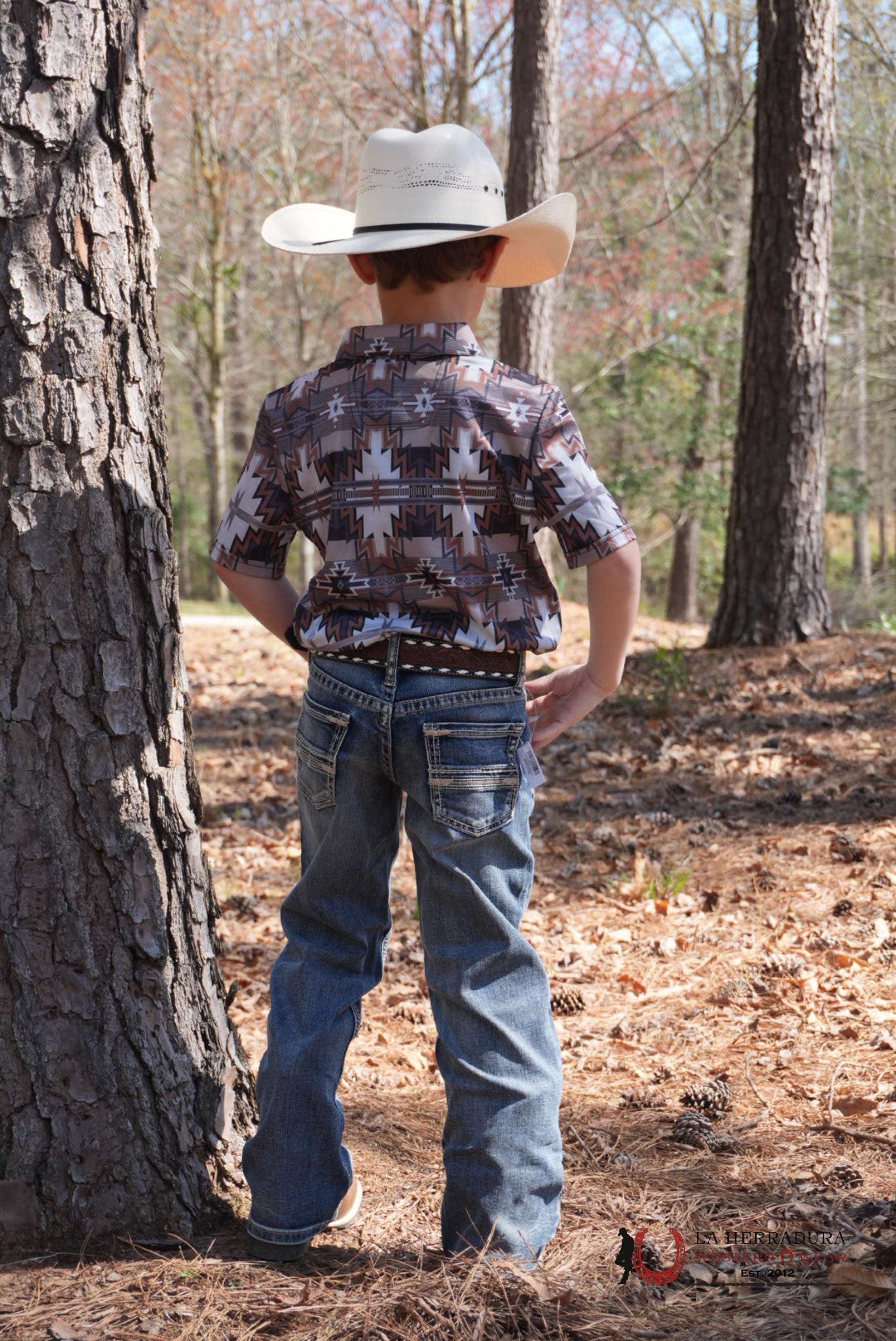 ROCK&ROLL BOYS CHARCOAL PRINTED AZTEC POLO NIÑOS