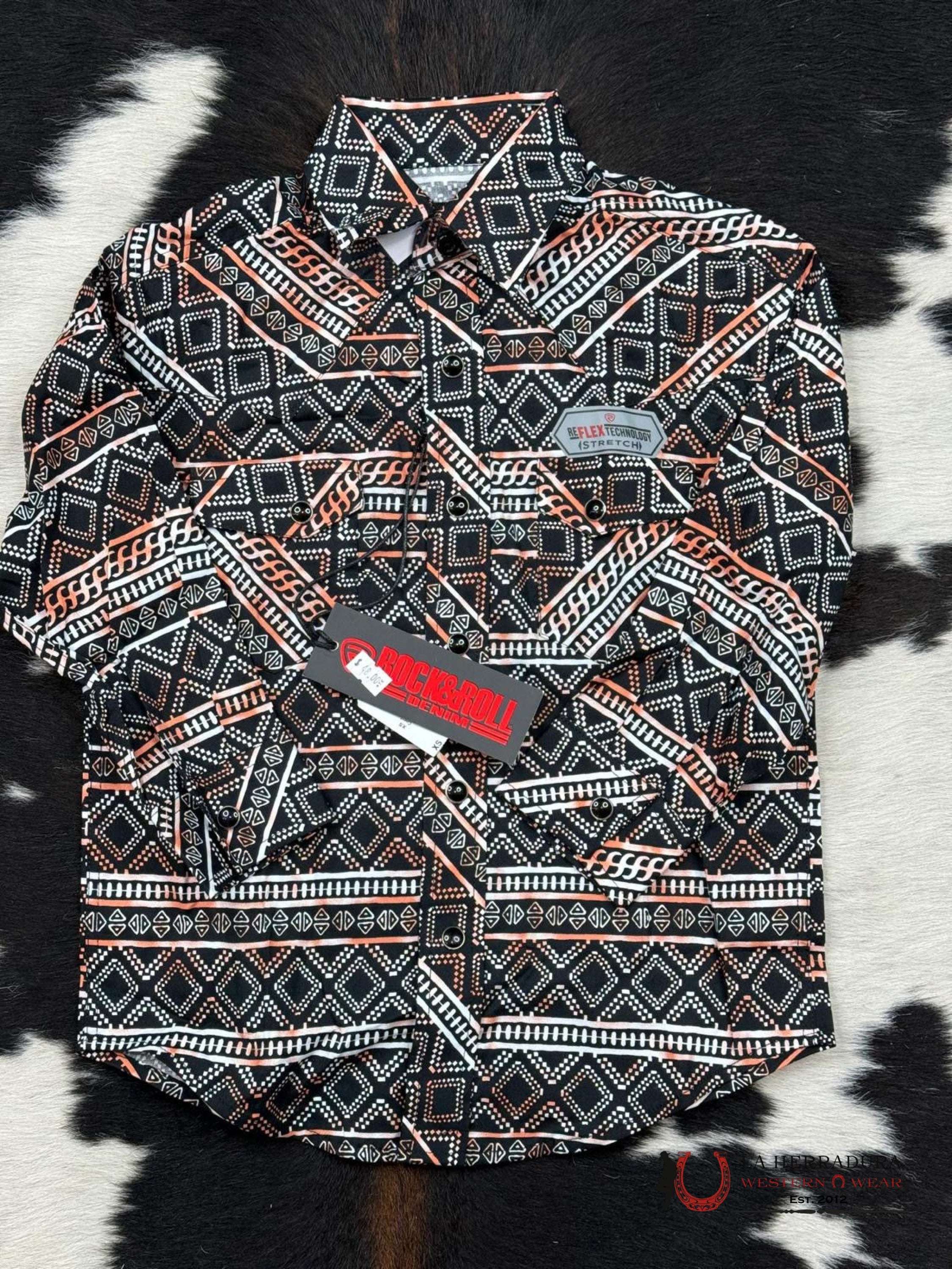 Rock&Roll Boys Coral Aztec Woven Long Sleeve Snap Niños