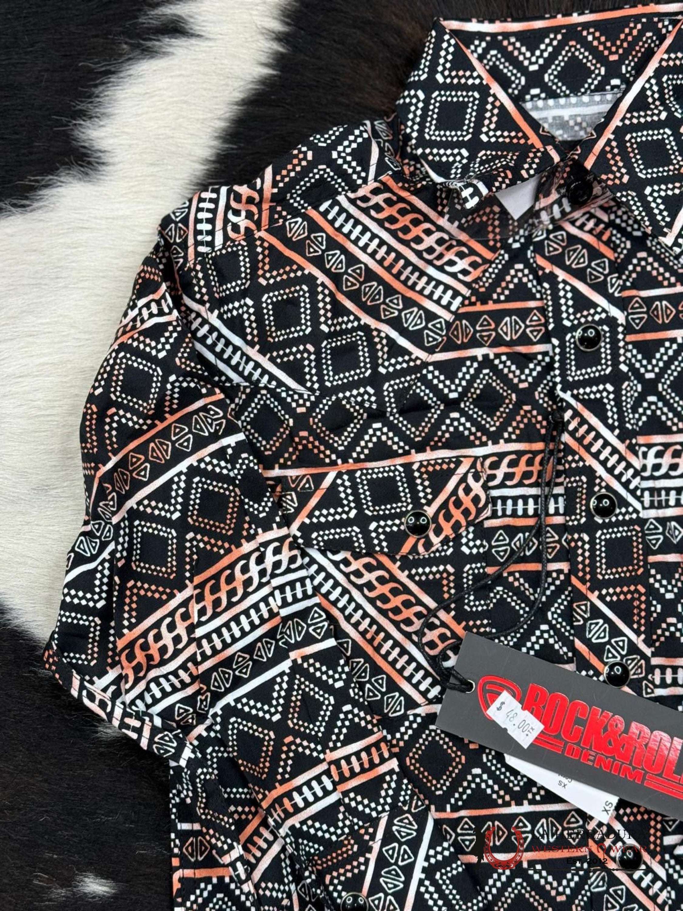 Rock&Roll Boys Coral Aztec Woven Long Sleeve Snap Niños