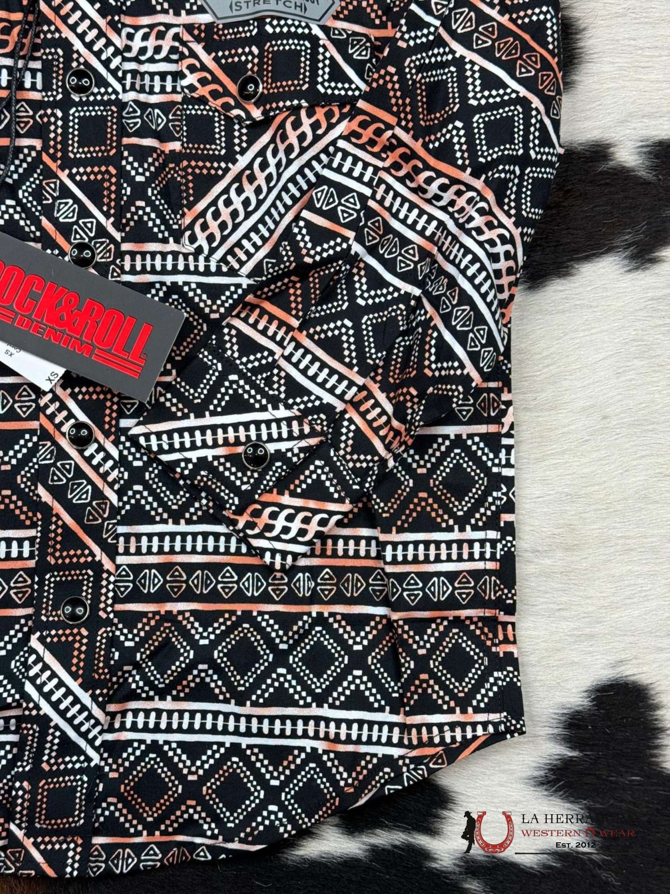 Rock&Roll Boys Coral Aztec Woven Long Sleeve Snap Niños