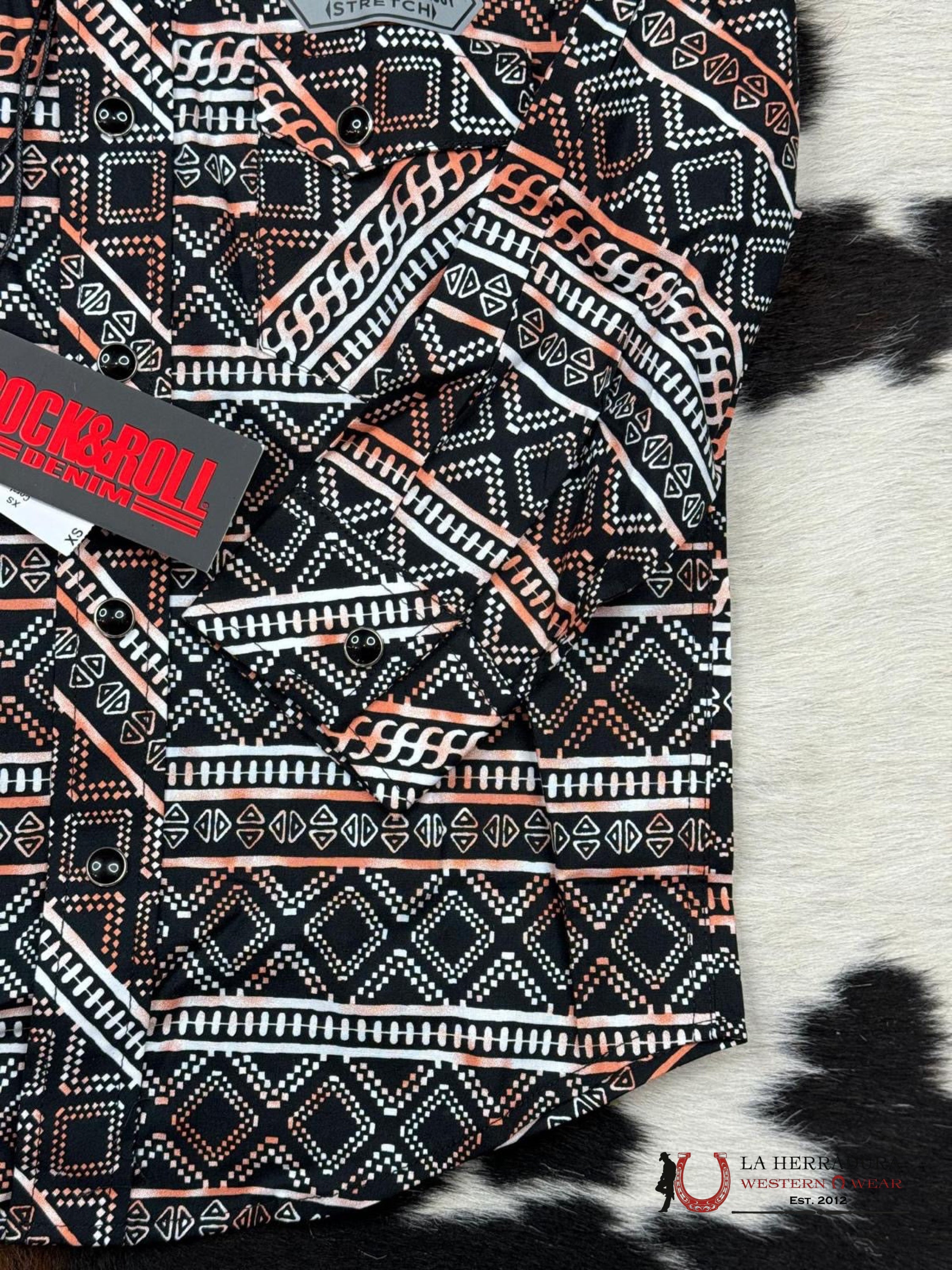 Rock&Roll Boys Coral Aztec Woven Long Sleeve Snap Niños