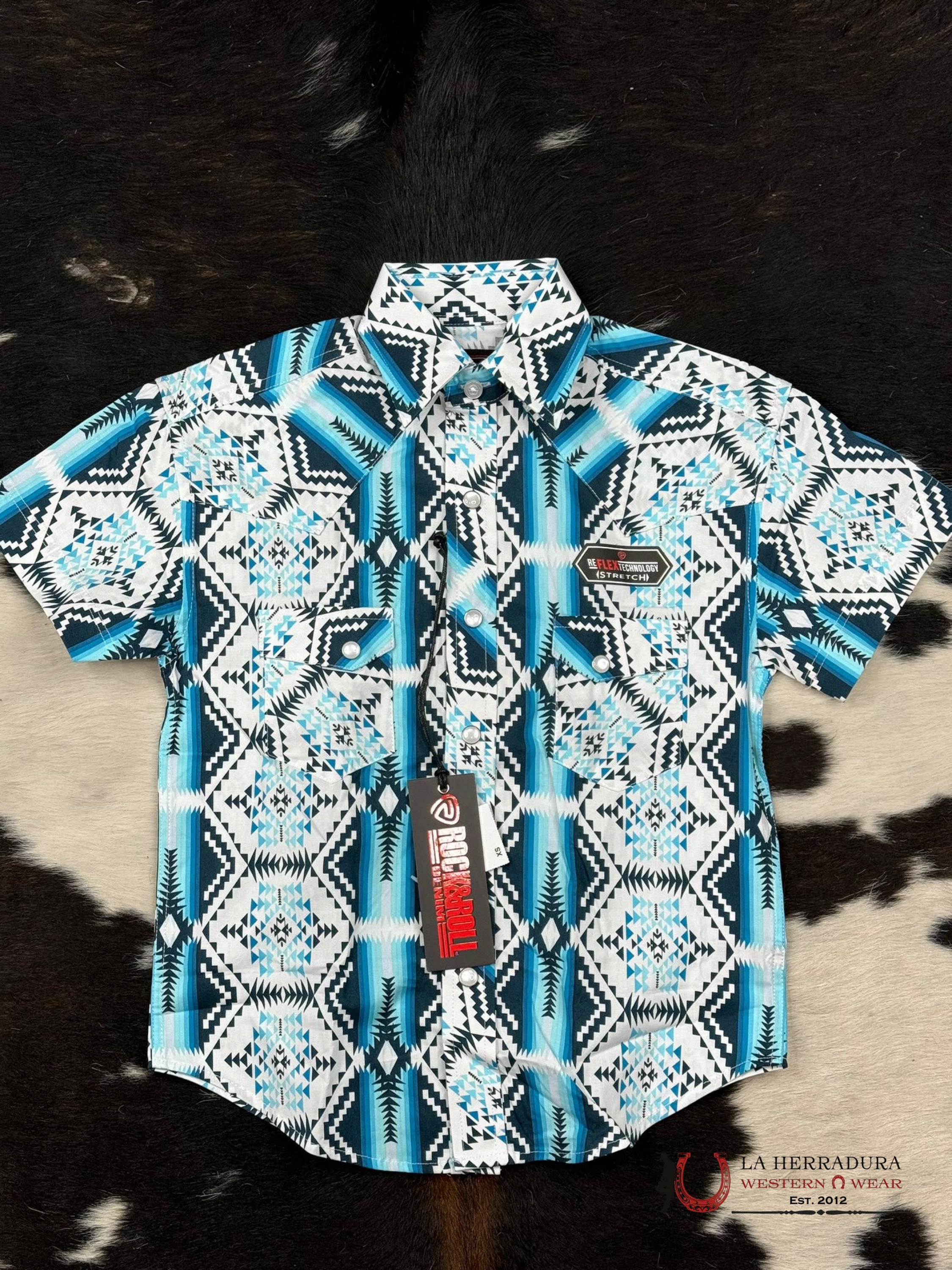 Rock&Roll Boys Talk Aztec Short Sleeve Snap Niños