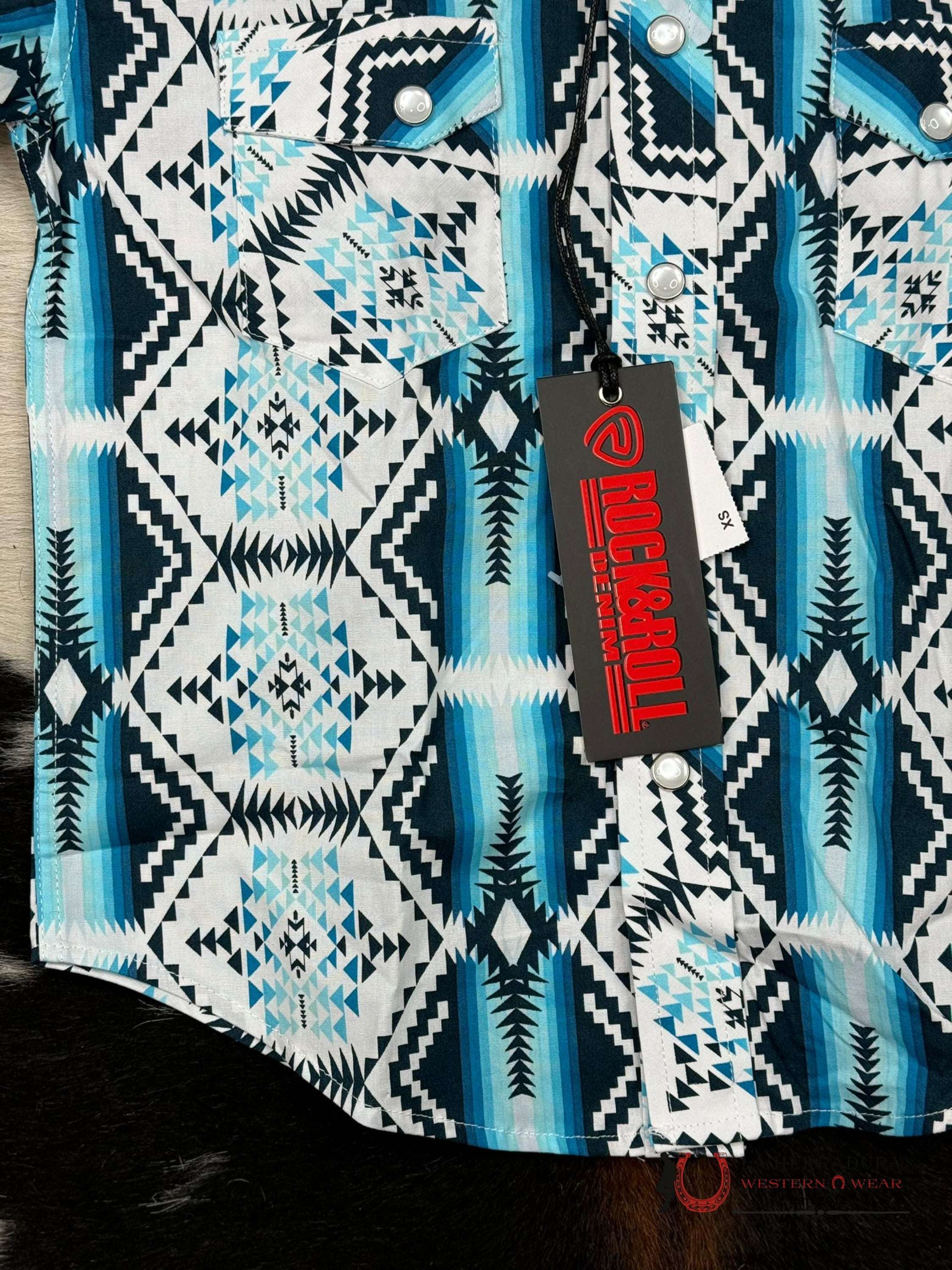Rock&Roll Boys Talk Aztec Short Sleeve Snap Niños