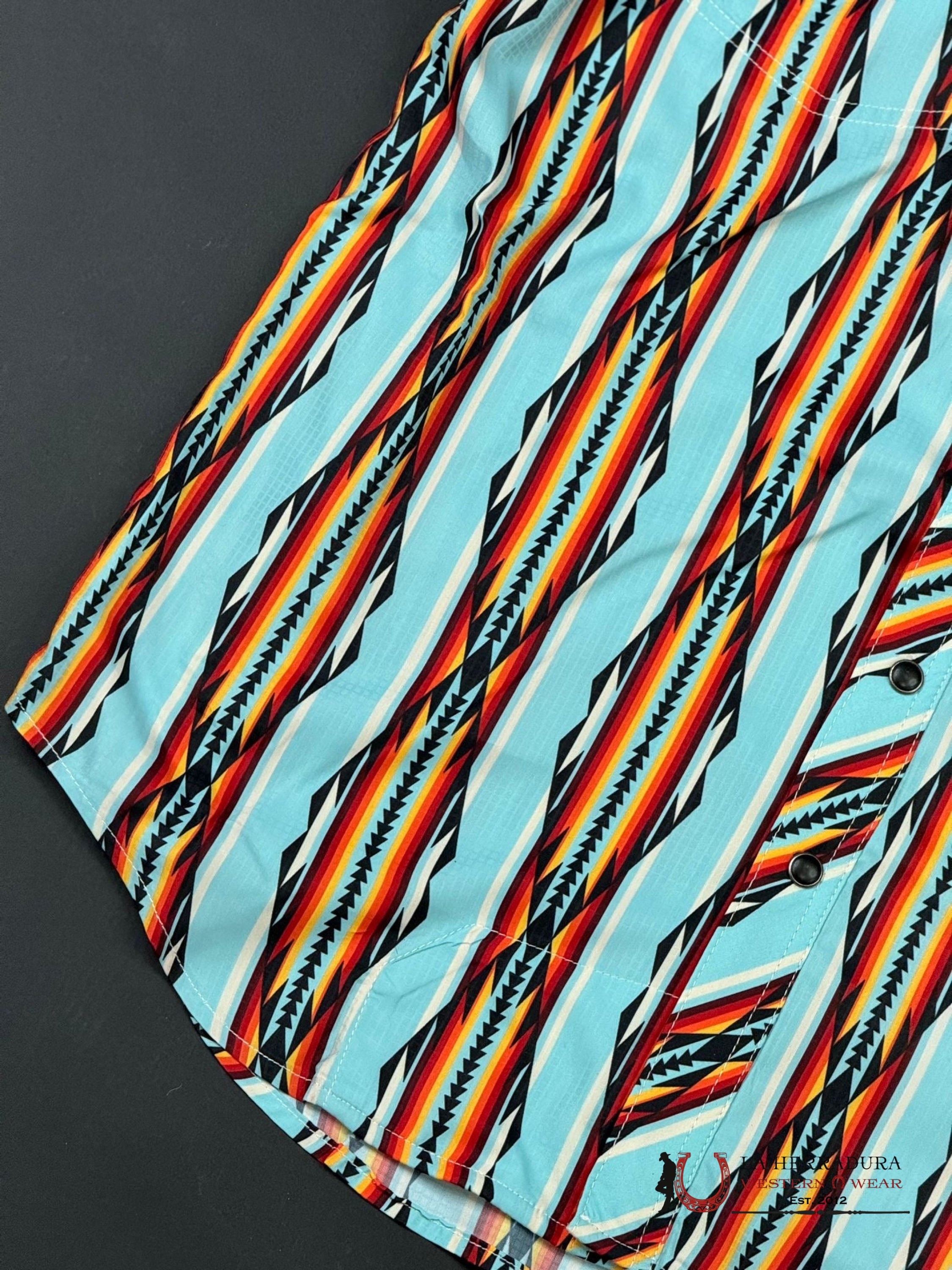 Rock&Roll Bright Turquoise Tek Aztec Snap Short Sleeve Shirt Ropa Hombres