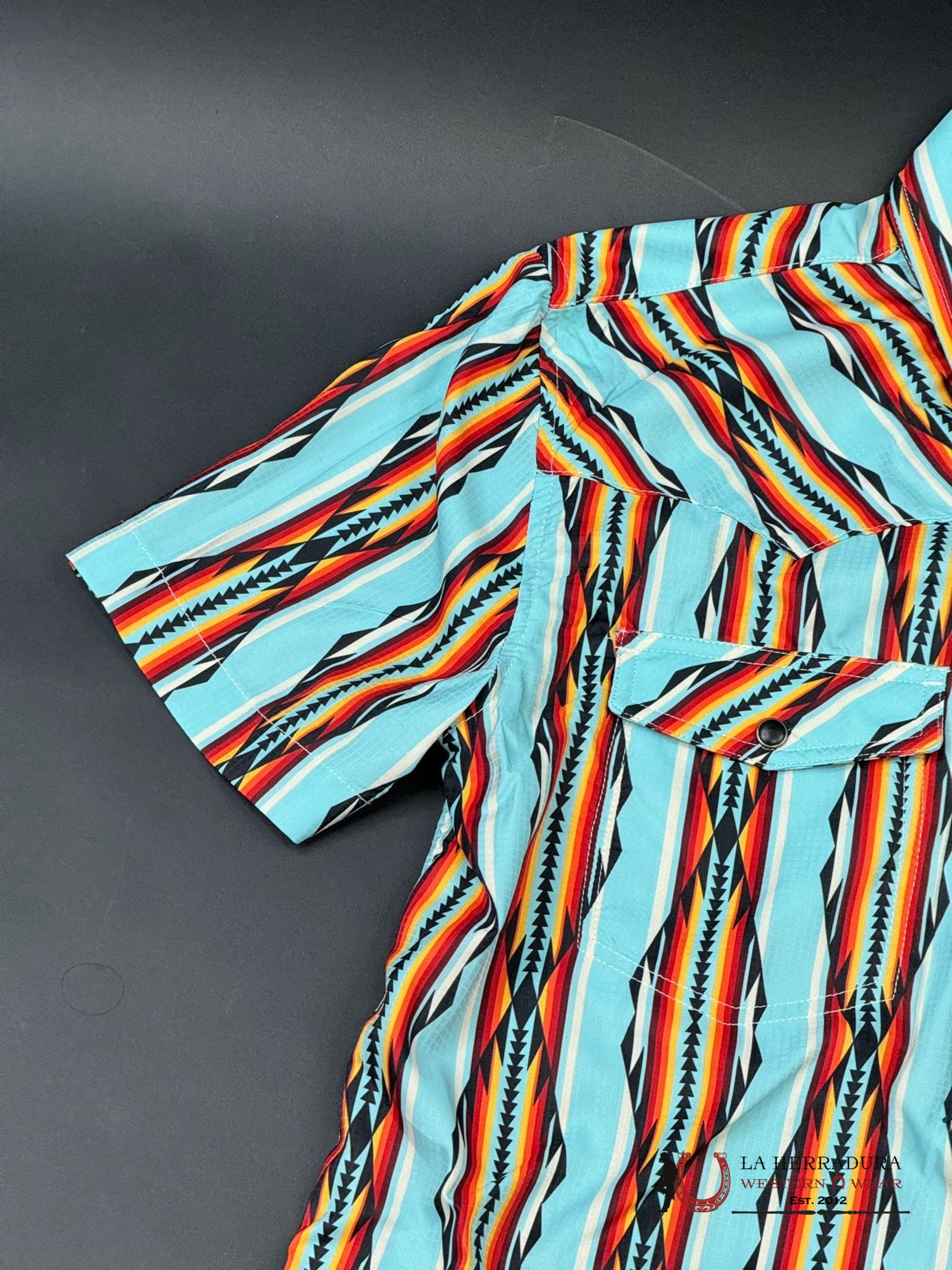 Rock&Roll Bright Turquoise Tek Aztec Snap Short Sleeve Shirt Ropa Hombres