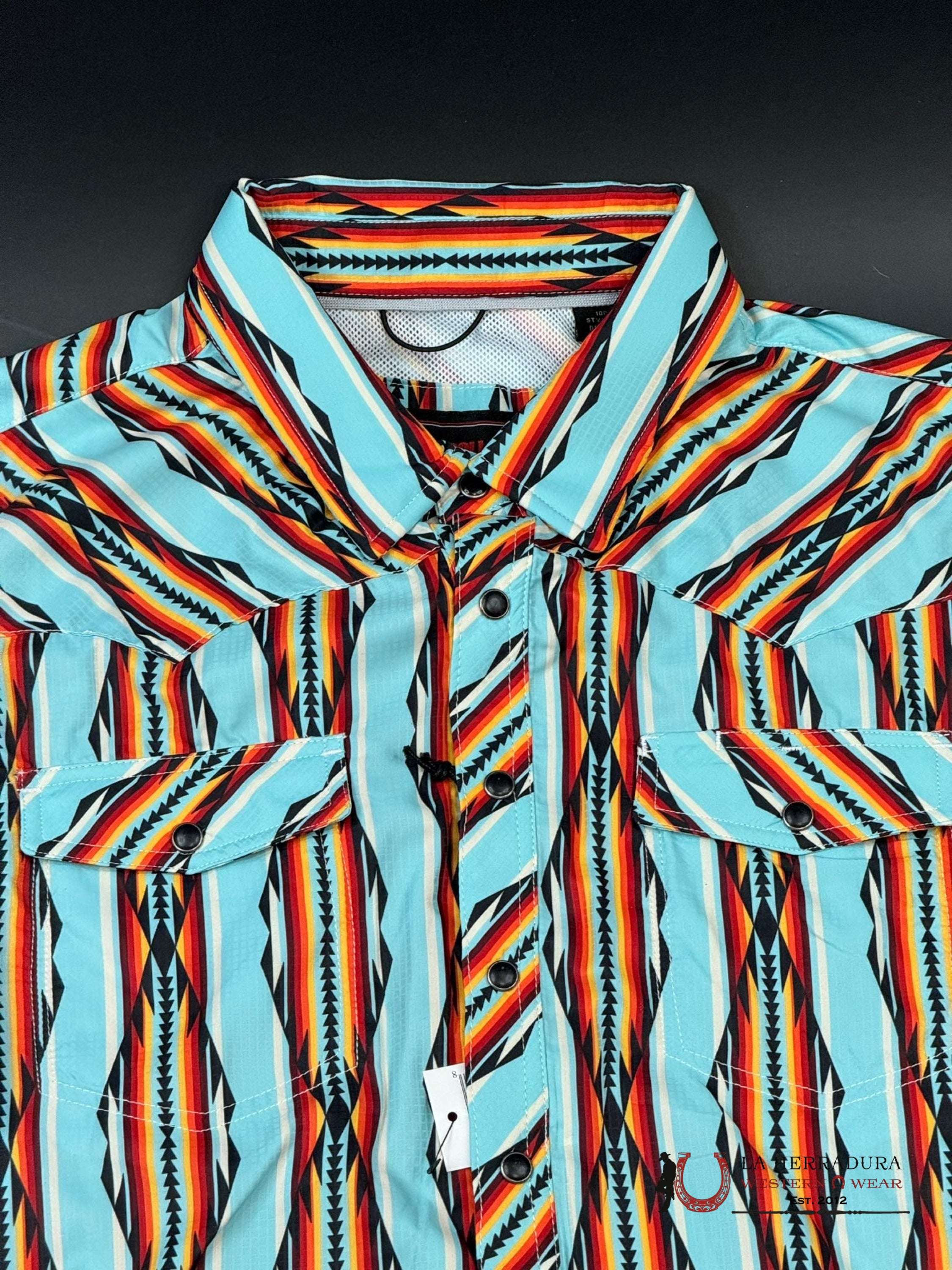 Rock&Roll Bright Turquoise Tek Aztec Snap Short Sleeve Shirt Ropa Hombres
