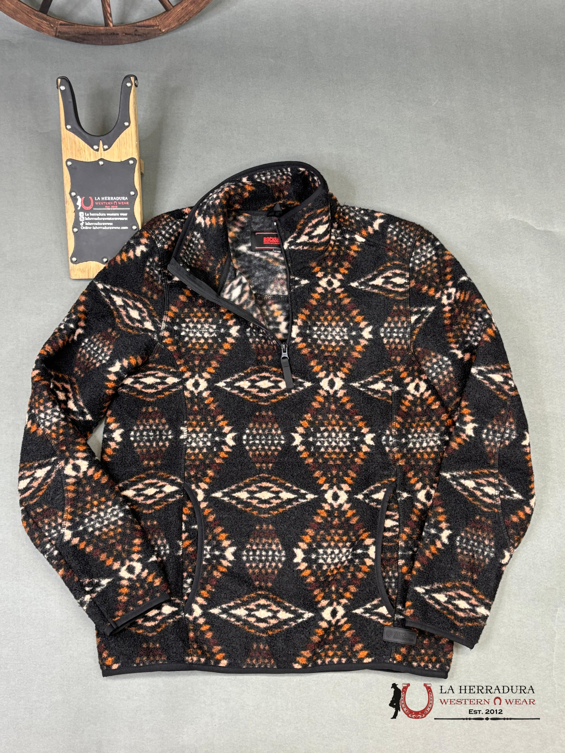 Rock & Roll Brown Aztec Printed Berber Jacket 1/4 Zip Ropa Hombres
