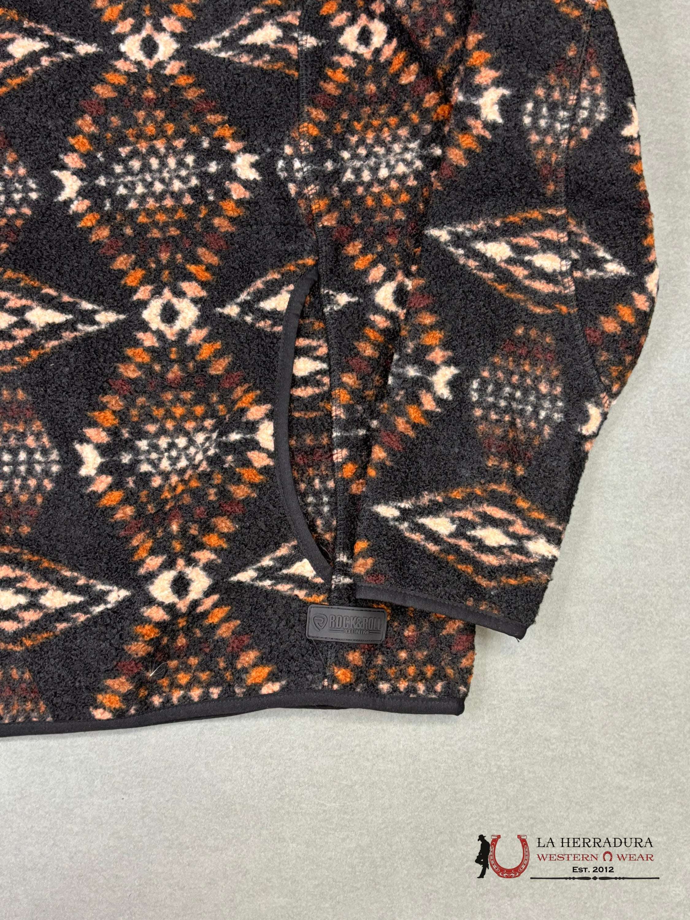Rock & Roll Brown Aztec Printed Berber Jacket 1/4 Zip Ropa Hombres