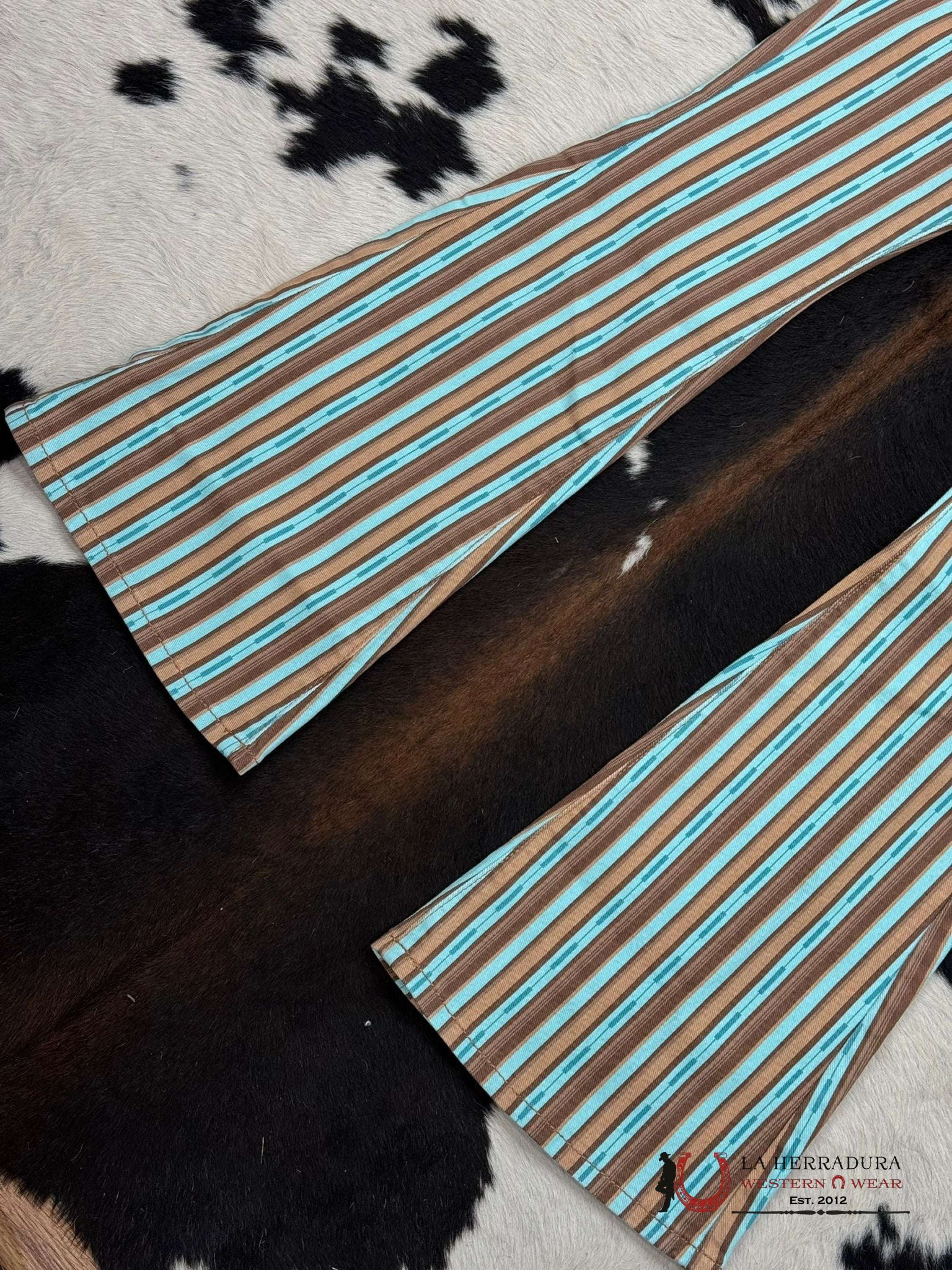 Rock&Roll Brown Aztec Stripe Button Flare Jeans Women