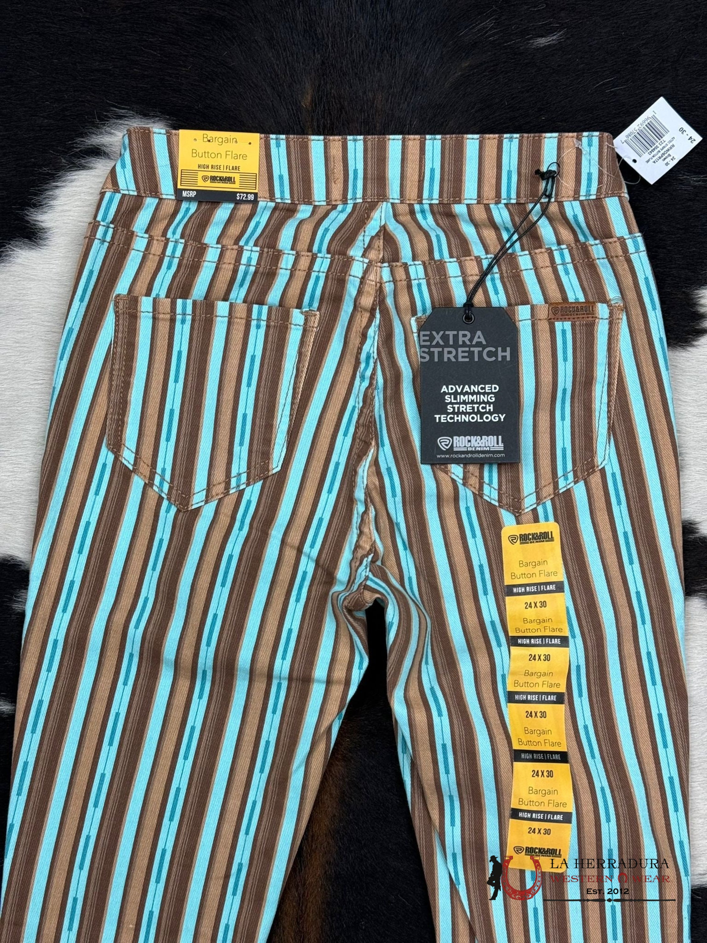 Rock&Roll Brown Aztec Stripe Button Flare Jeans Women