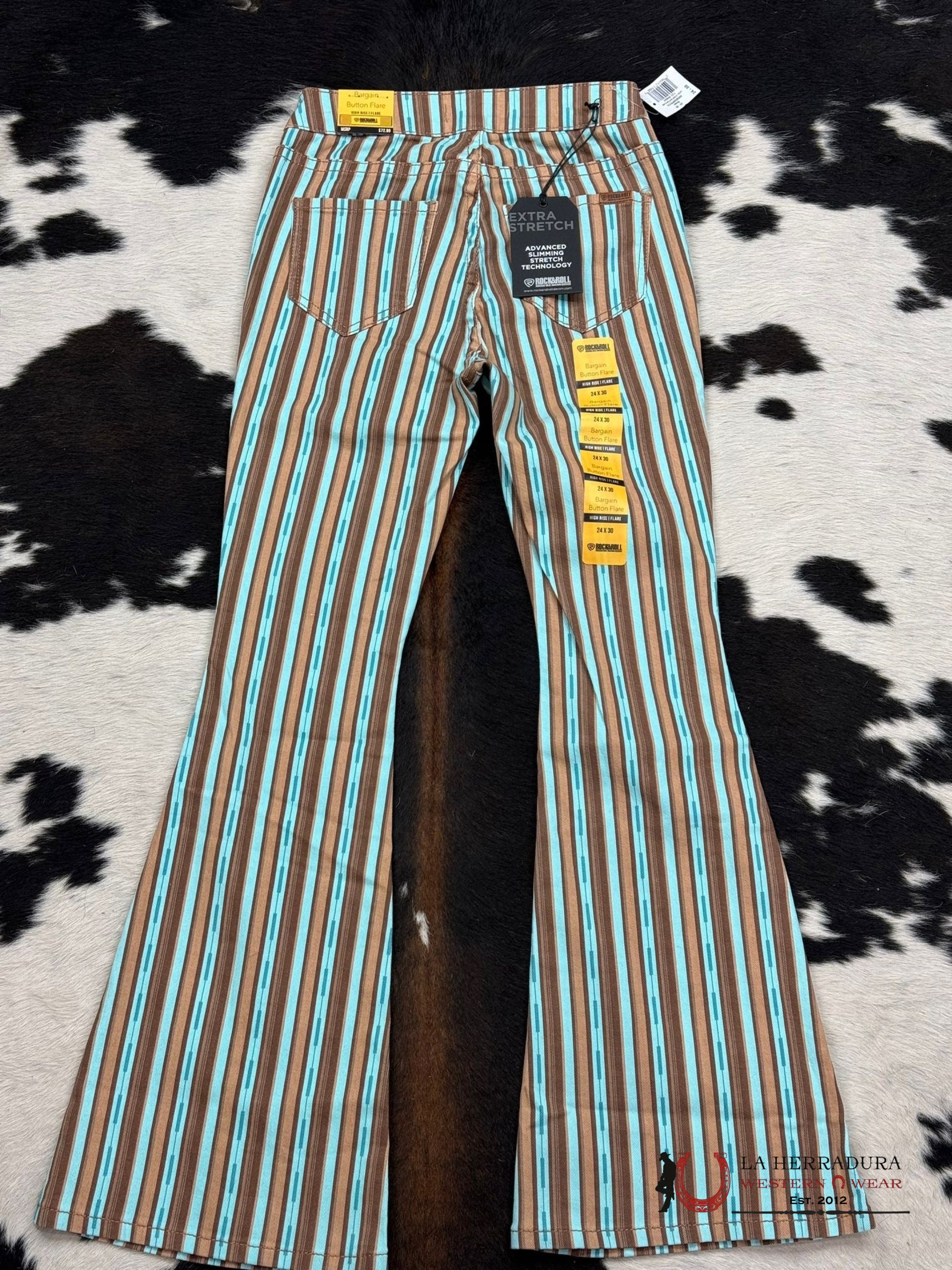Rock&Roll Brown Aztec Stripe Button Flare Jeans Women