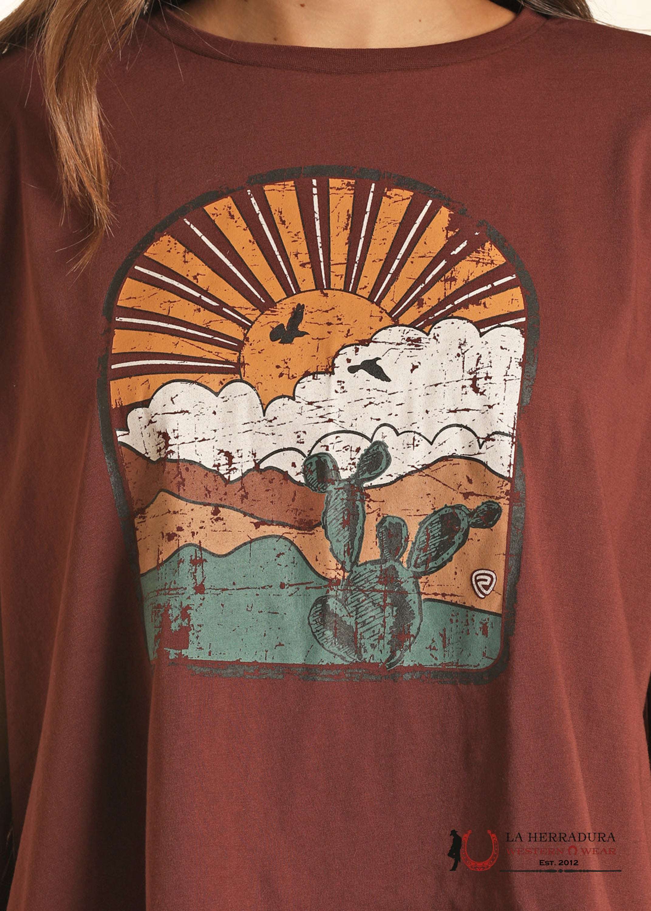 Rock & Roll BROWN CACTUS FRAM FRINGE GRAPHIC TANK TOP RRWT21R0YM ROPA MUJERES