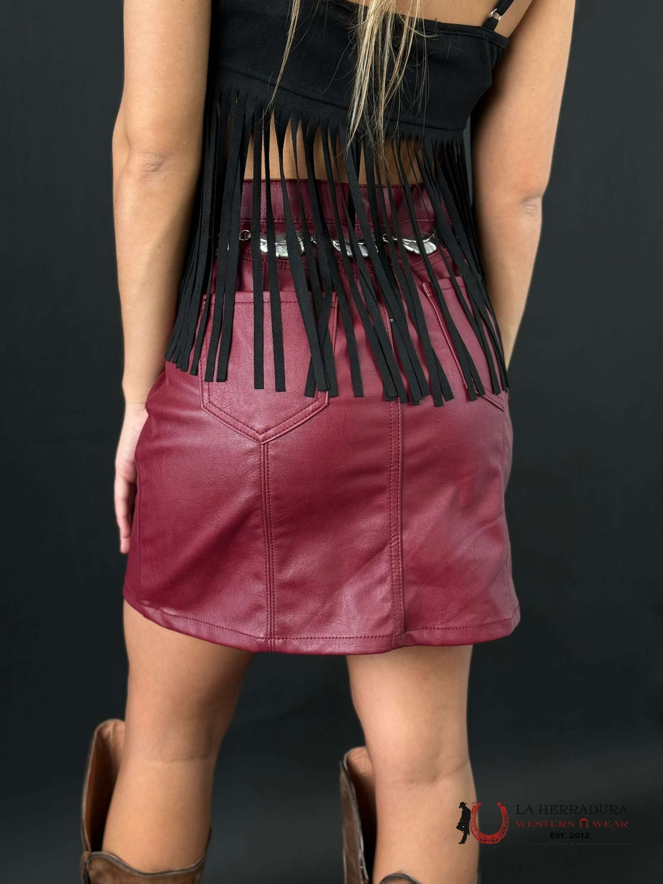 Rock&Roll Burgundy Pleather Skirt Ropa Mujeres