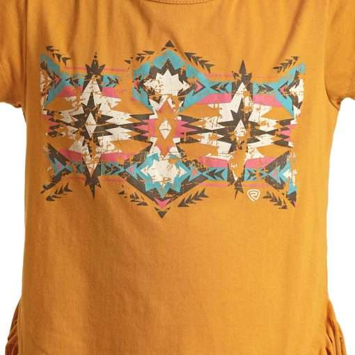 ROCK&ROLL GIRL T-SHIRT AZTEC GRAPHIC PRINGE TEE MUSTARD RRGT21R111 Laherradurawwnc.com
