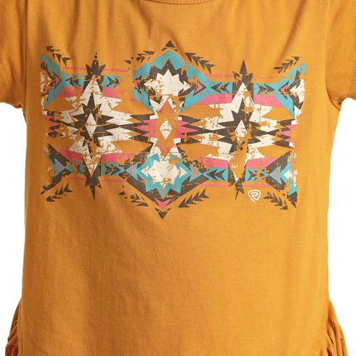 ROCK&ROLL GIRL T-SHIRT AZTEC GRAPHIC PRINGE TEE MUSTARD RRGT21R111