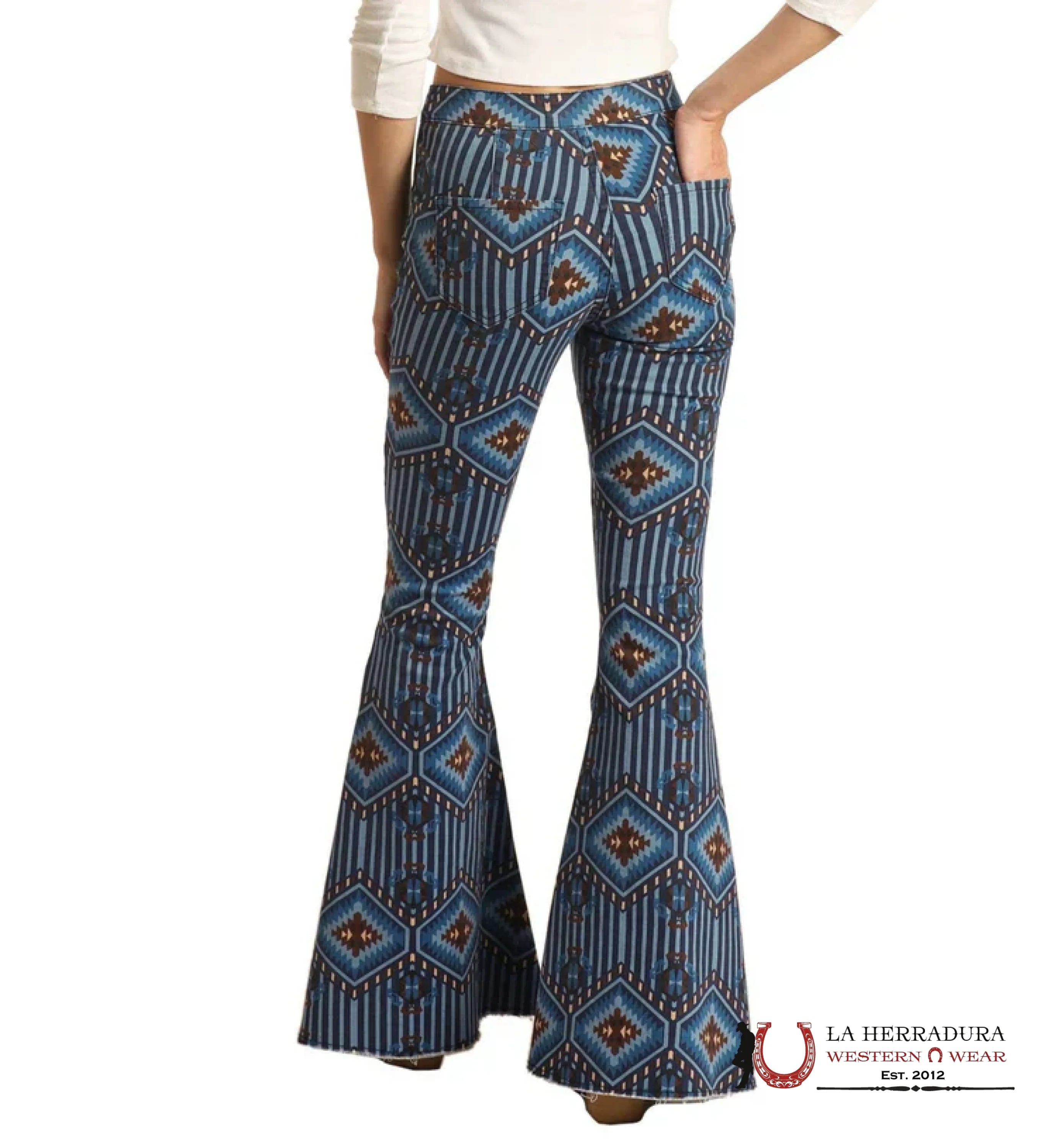 ROCK&ROLL Dark Blue Aztec Flare Jeans ROCK&ROLL JEANS WOMEN